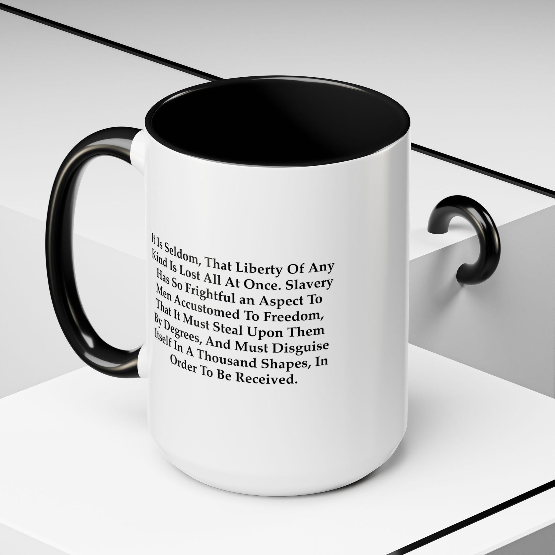 Liberty Lost Coffee Mug - Double Sided Black Accent White Ceramic 15oz by TheGlassyLass.com