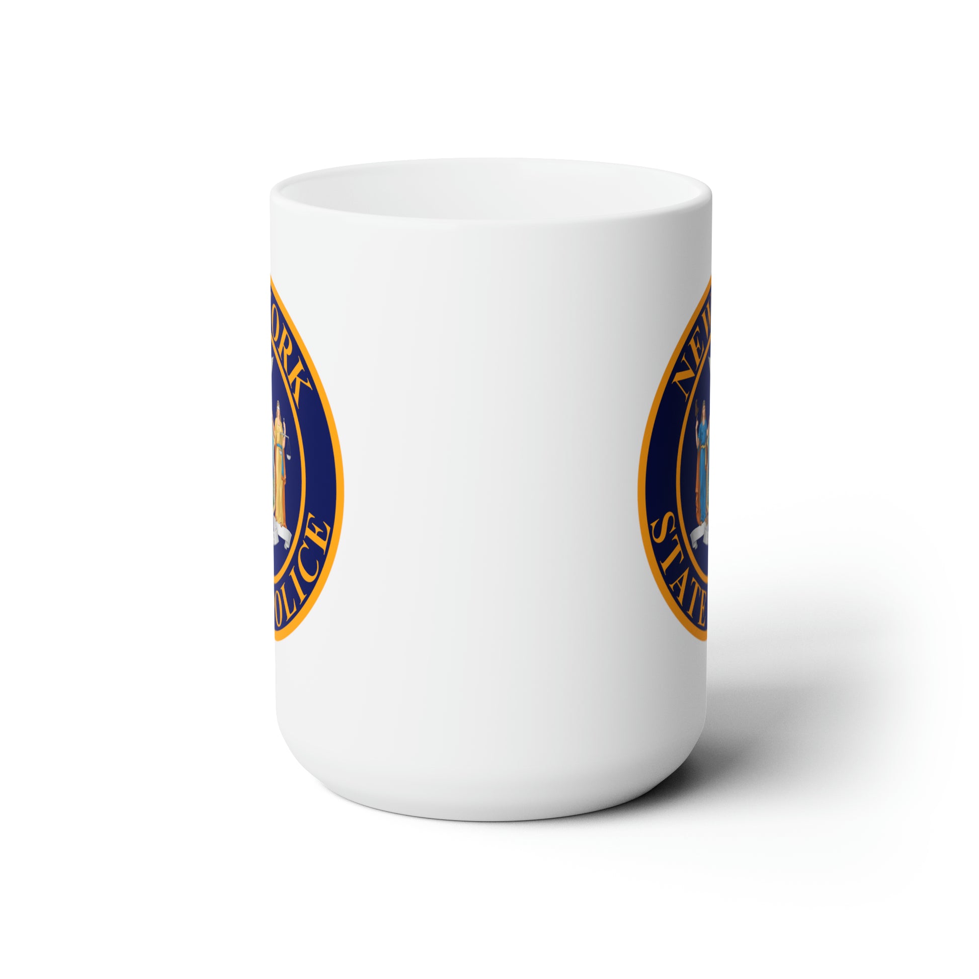 New York State Police Coffee Mug - Double Sided White Ceramic 15oz by TheGlassyLass.com