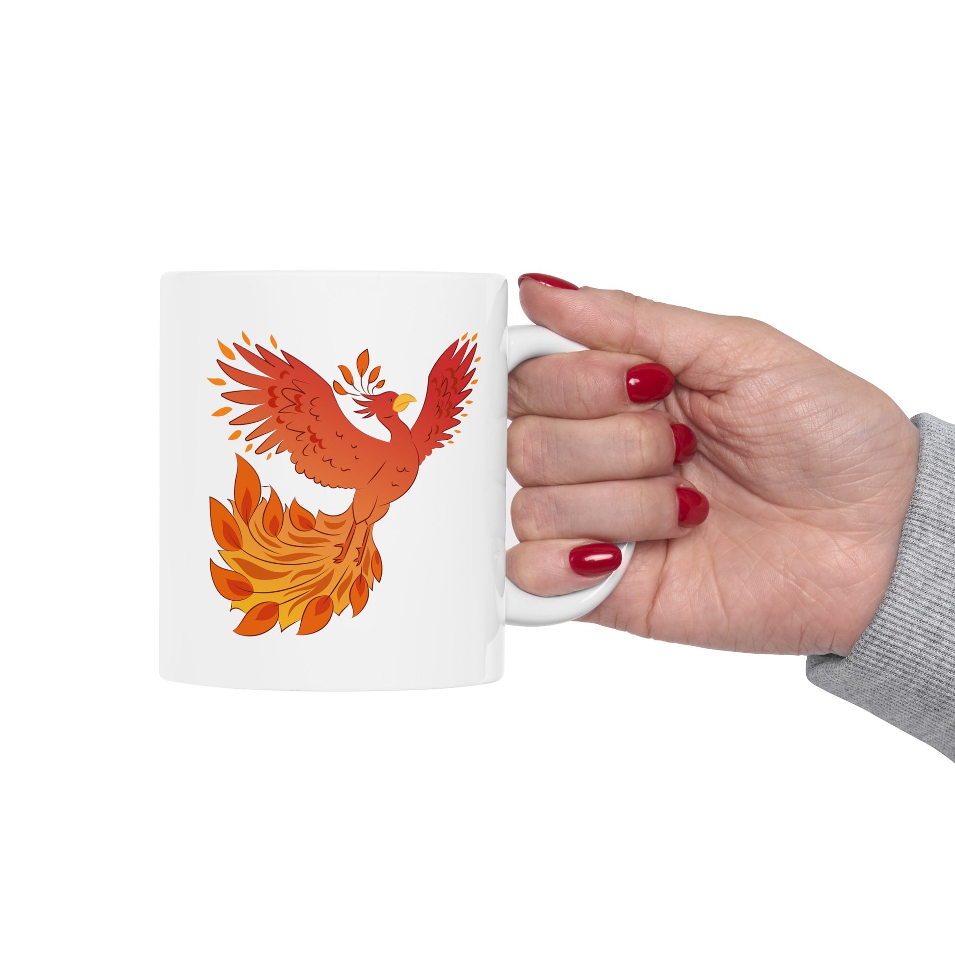 Phoenix Rising Coffee Mug - Double Sided White Ceramic 11oz by TheGlassyLass.com