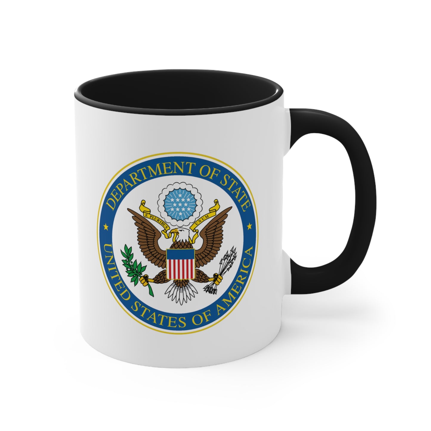 Department of State Coffee Mug - Double Sided Black Accent White Ceramic 11oz by TheGlassyLass.com