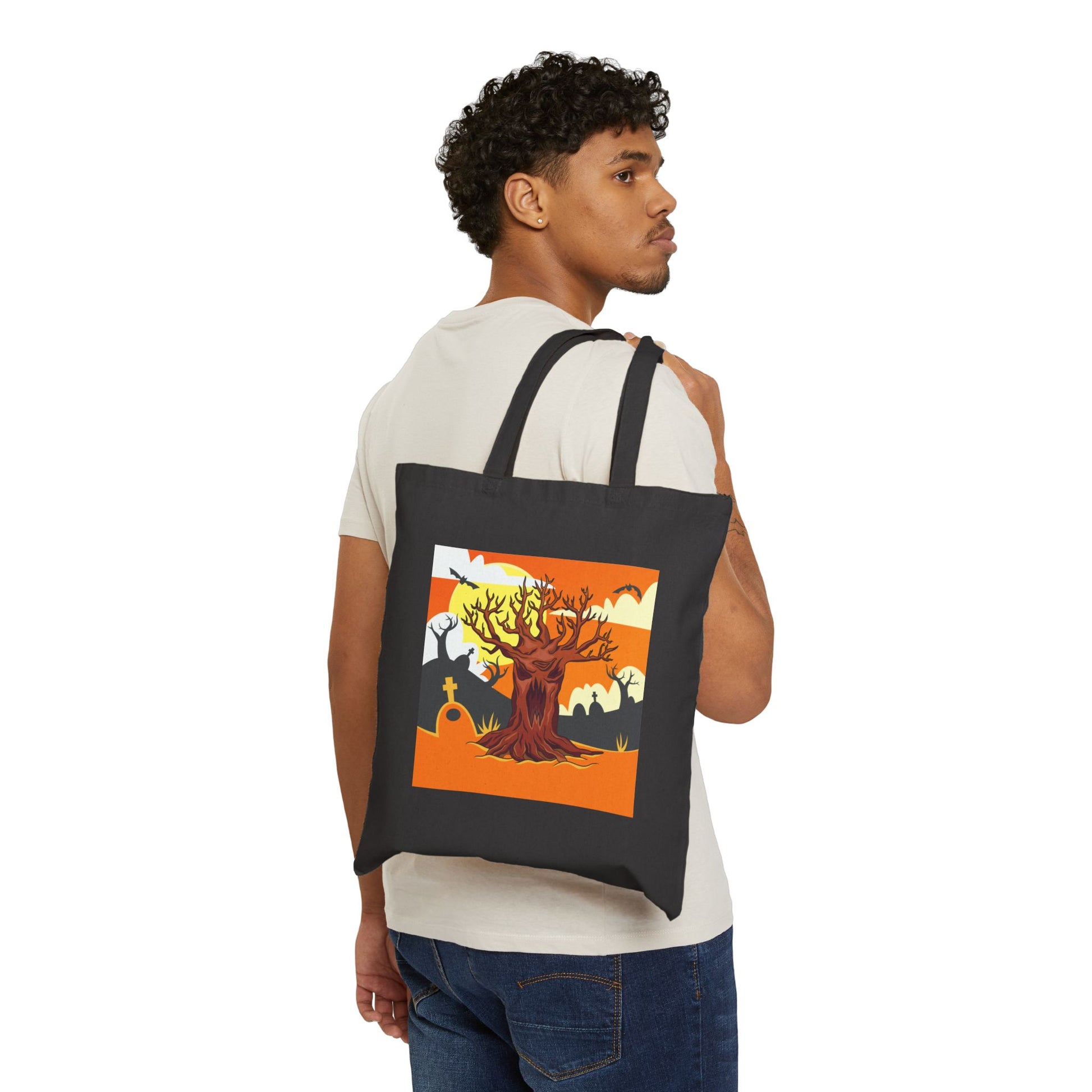 Halloween Haunted Tree Trick or Treat Tote Bag - Heavyweight 100% Cotton Canvas by TheGlassyLass.com