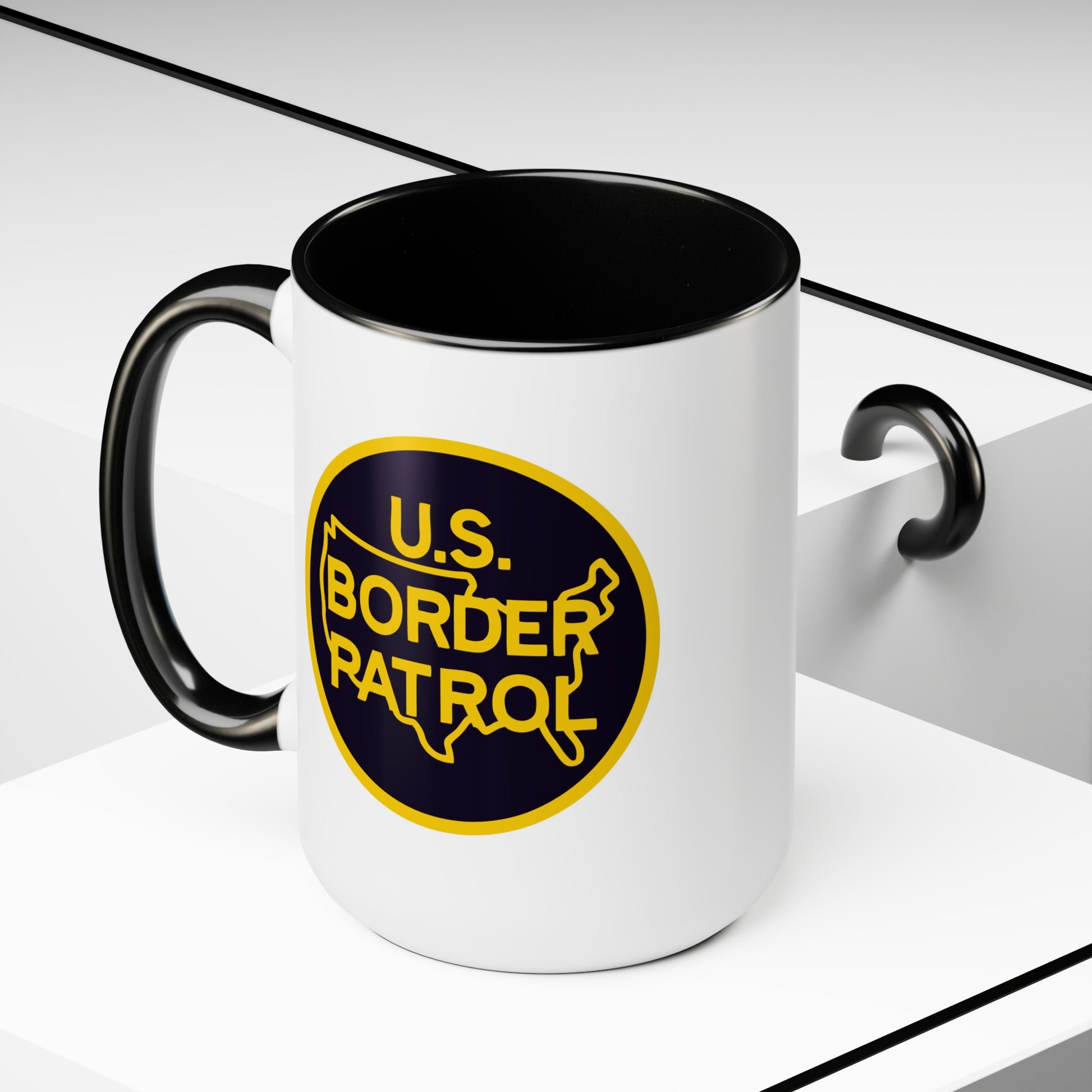 US Border Patrol Coffee Mugs - Double Sided Black Accent White Ceramic 15oz by TheGlassyLass