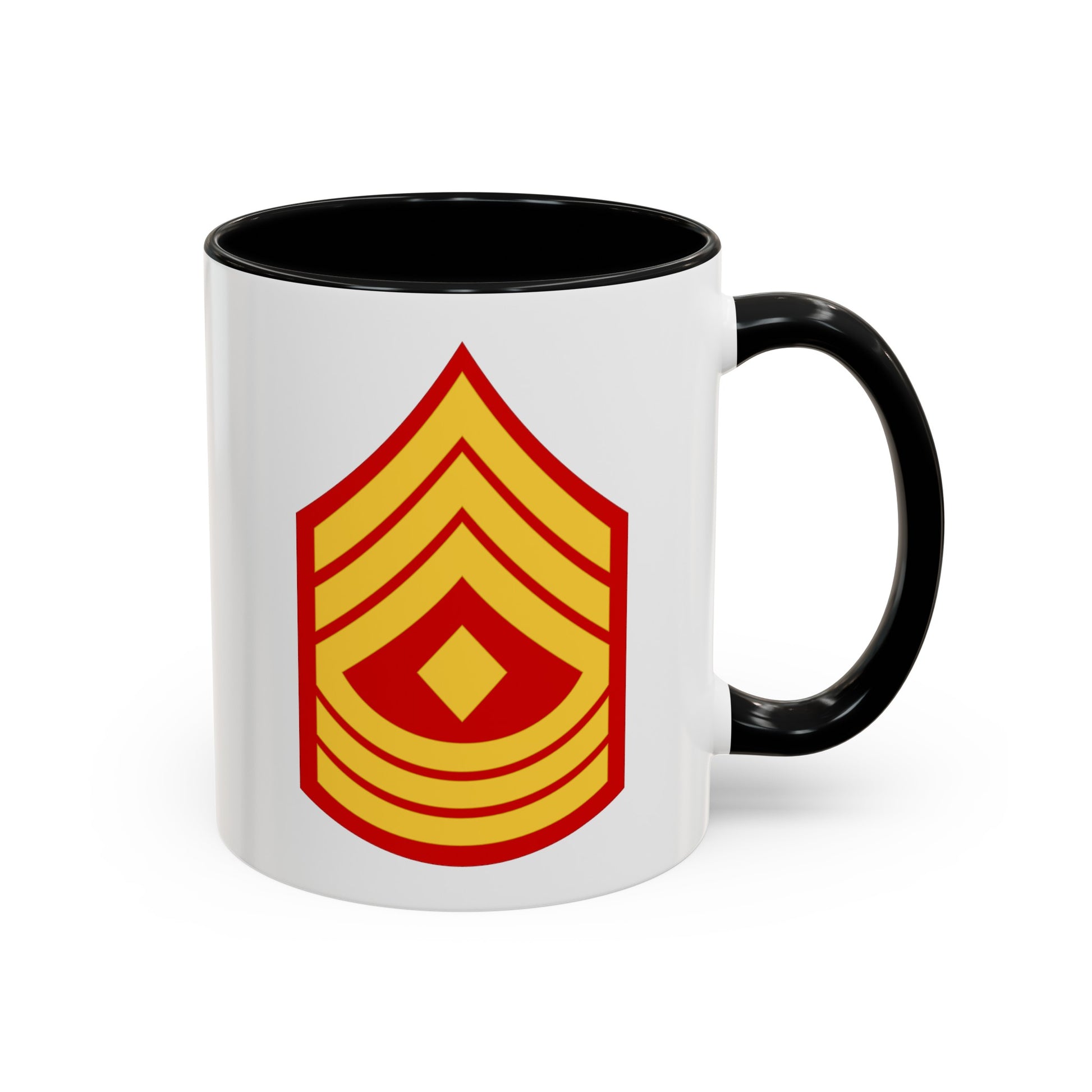 United States Marine Corps First Sergeant (E-8) Chevron Coffee Mug - Double Sided Black Accent White Ceramic 11oz - by TheGlassyLass.com