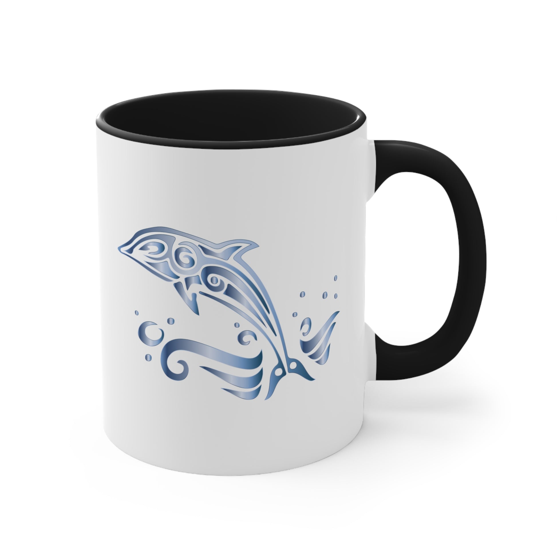 Dolphin Coffee Mug - Double Sided Black Accent White Ceramic 11oz by TheGlassyLass.com