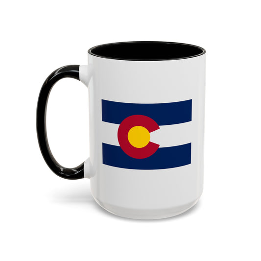 Colorado State Flag - Double Sided Black Accent White Ceramic Coffee Mug 15oz by TheGlassyLass.com