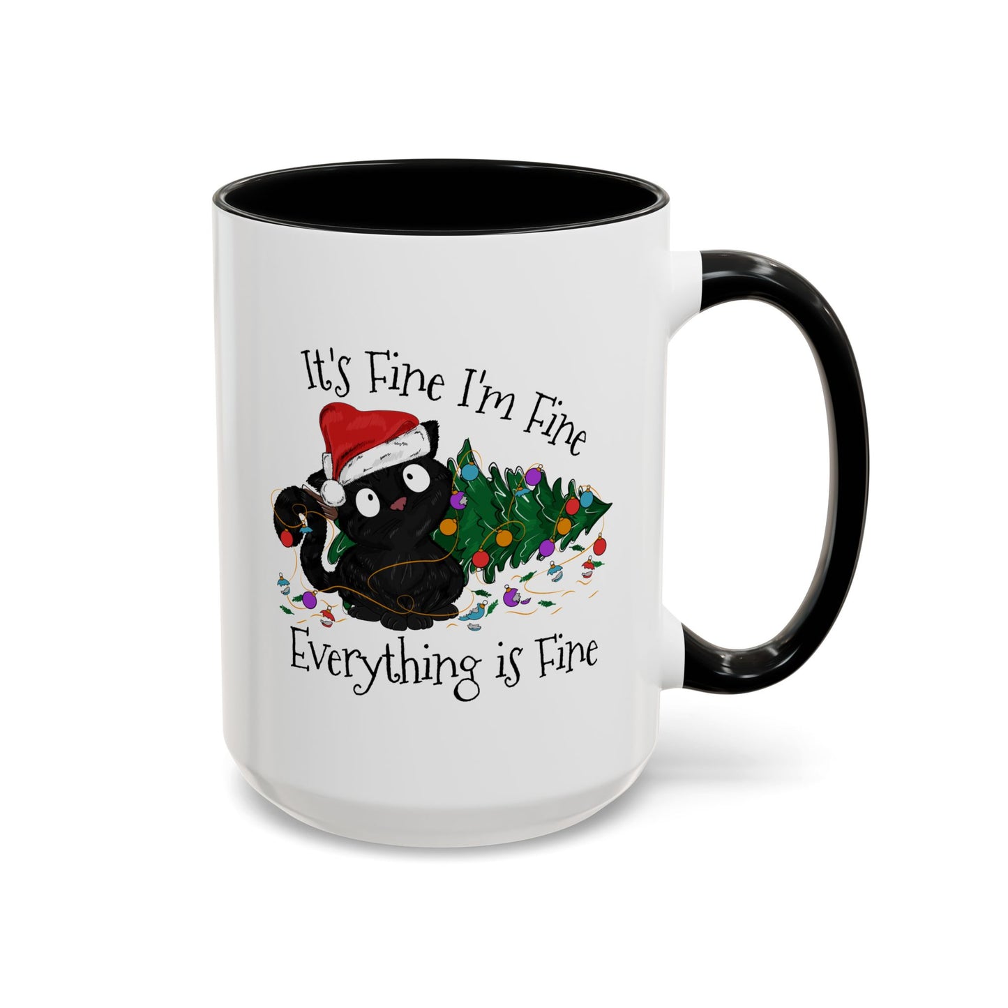 Everything is Fine Coffee Mug - Double Sided Black Accent White Ceramic 15oz by TheGlassyLass.com
