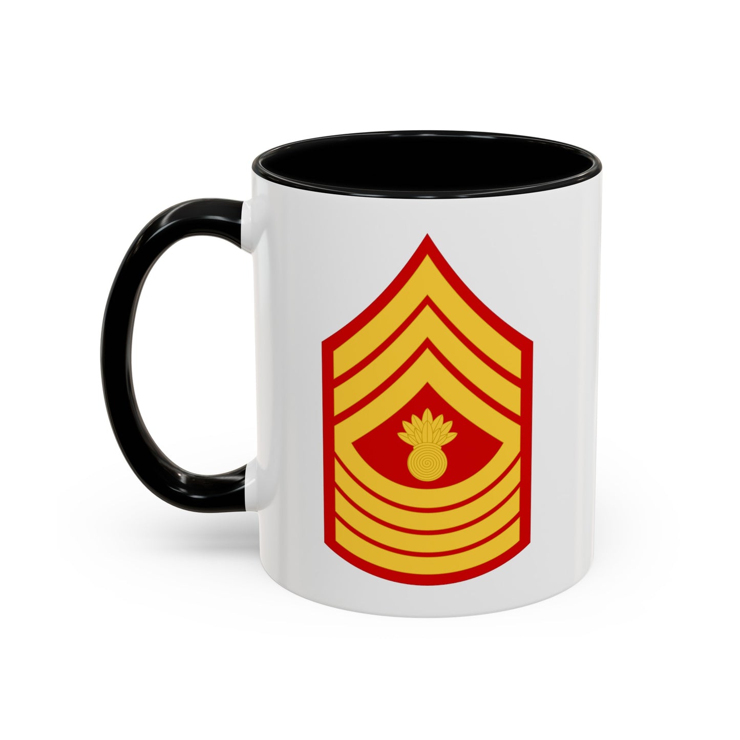 United States Marine Corps Master Gunnery Sergeant (E-9) Chevron Coffee Mug - Double Sided Black Accent White Ceramic 11oz - by TheGlassyLass.com