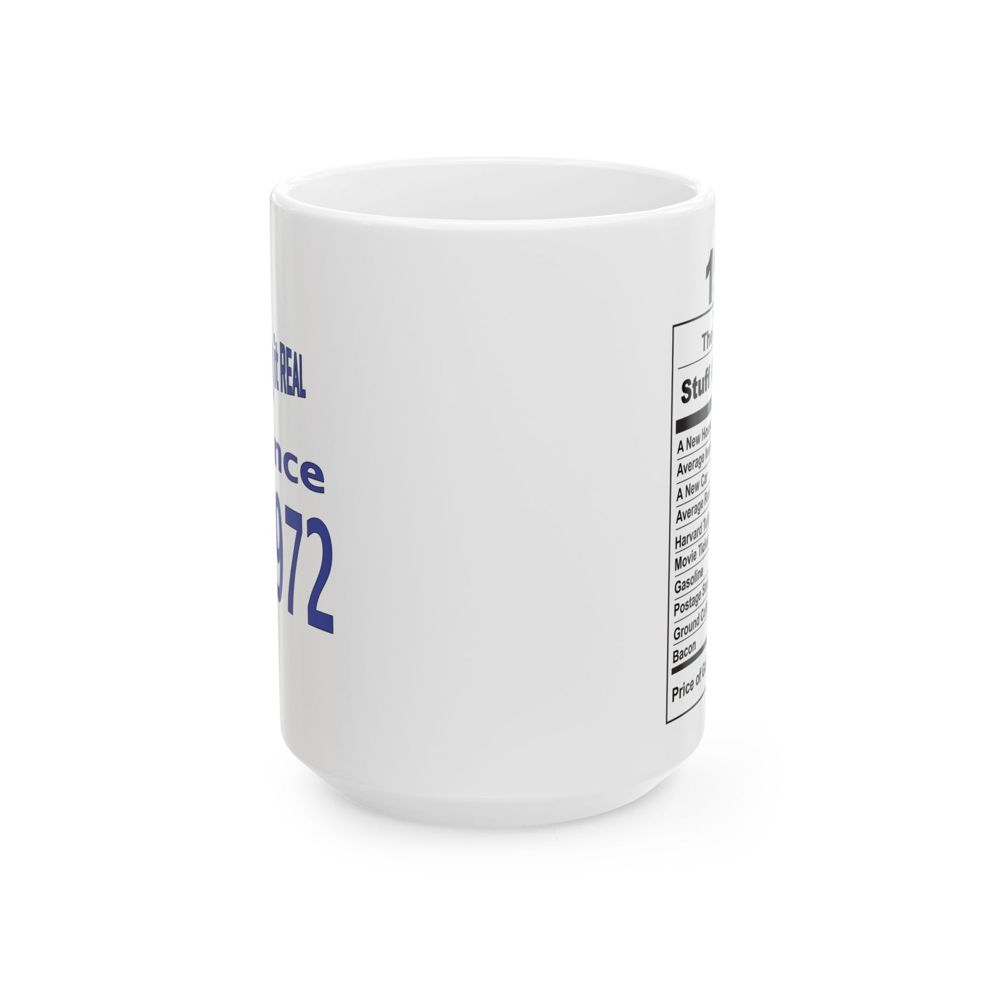 Keepin it Real Since 1972 Coffee Mug - Double Sided Print, White Ceramic, 15oz by TheGlassyLass.com