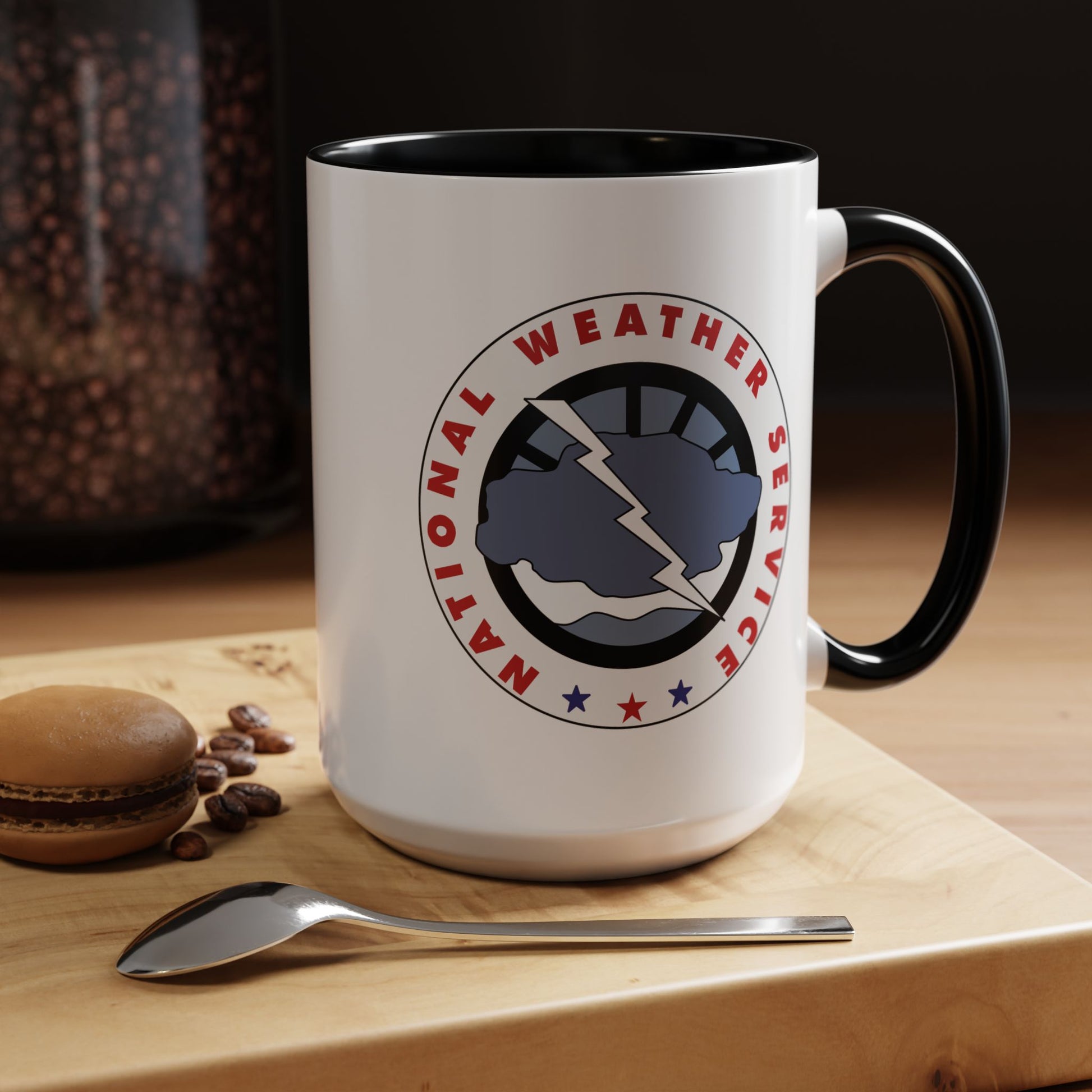 National Weather Service Coffee Mug - Double Sided Black Accent White Ceramic 15oz by TheGlassyLass.com