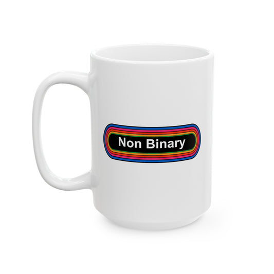 Non Binary Rainbow Coffee Mug - Double Sided White Ceramic 15oz - by TheGlassyLass.com