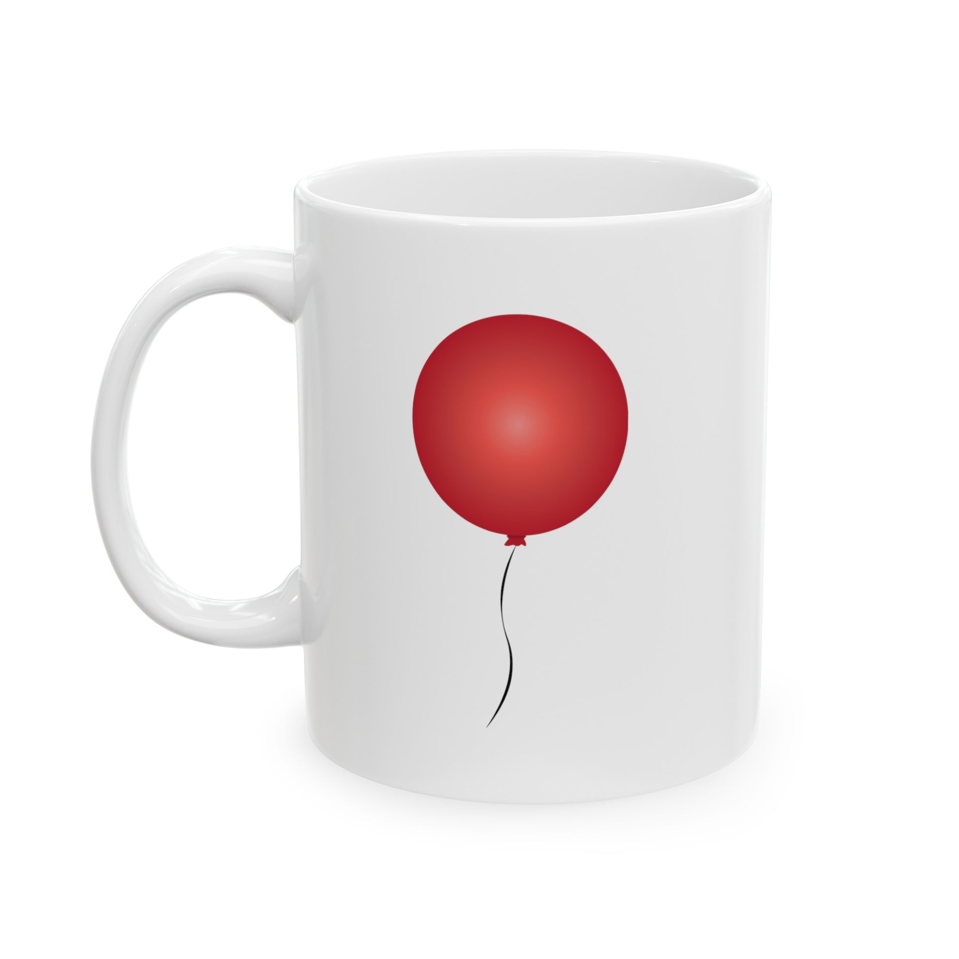 Red Balloon Coffee Mug - Double Sided White Ceramic 11oz by TheGlassyLass.com