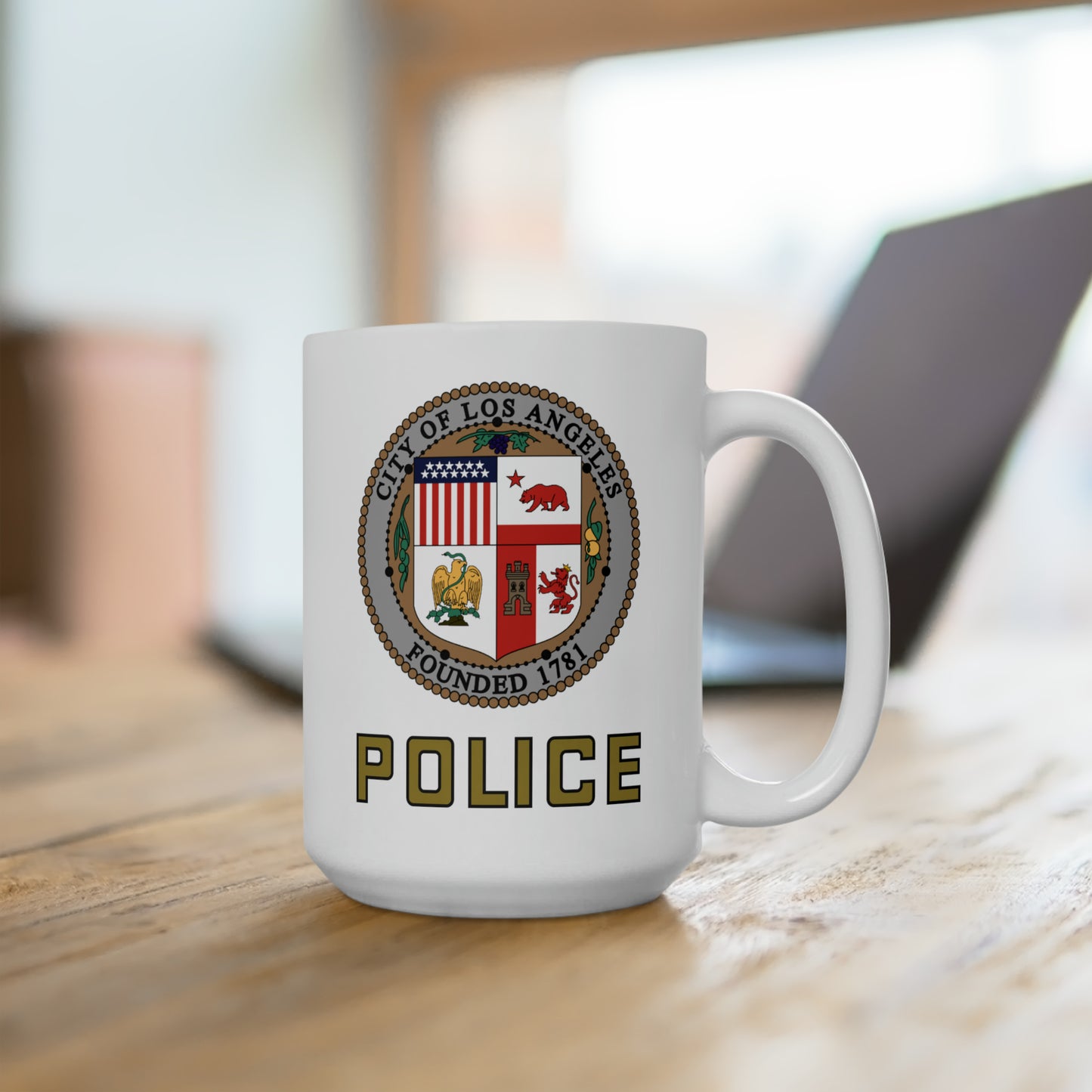 LAPD Coffee Mug - Double Sided White Ceramic 15oz by TheGlassyLass.com