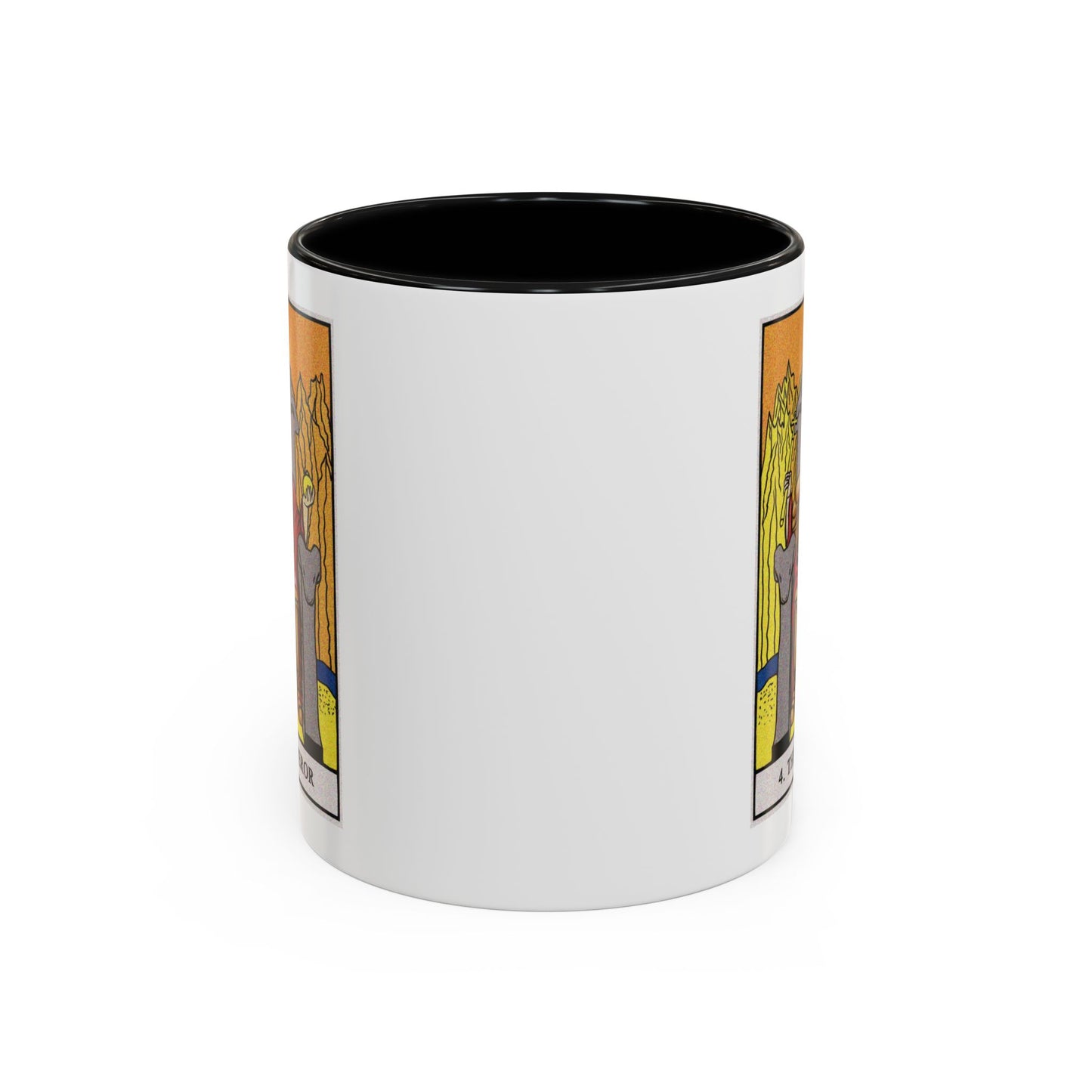 The Emperor Tarot Card Coffee Mug - Double Sided Print, Black Accent White Ceramic, 11oz by TheGlassyLass.com