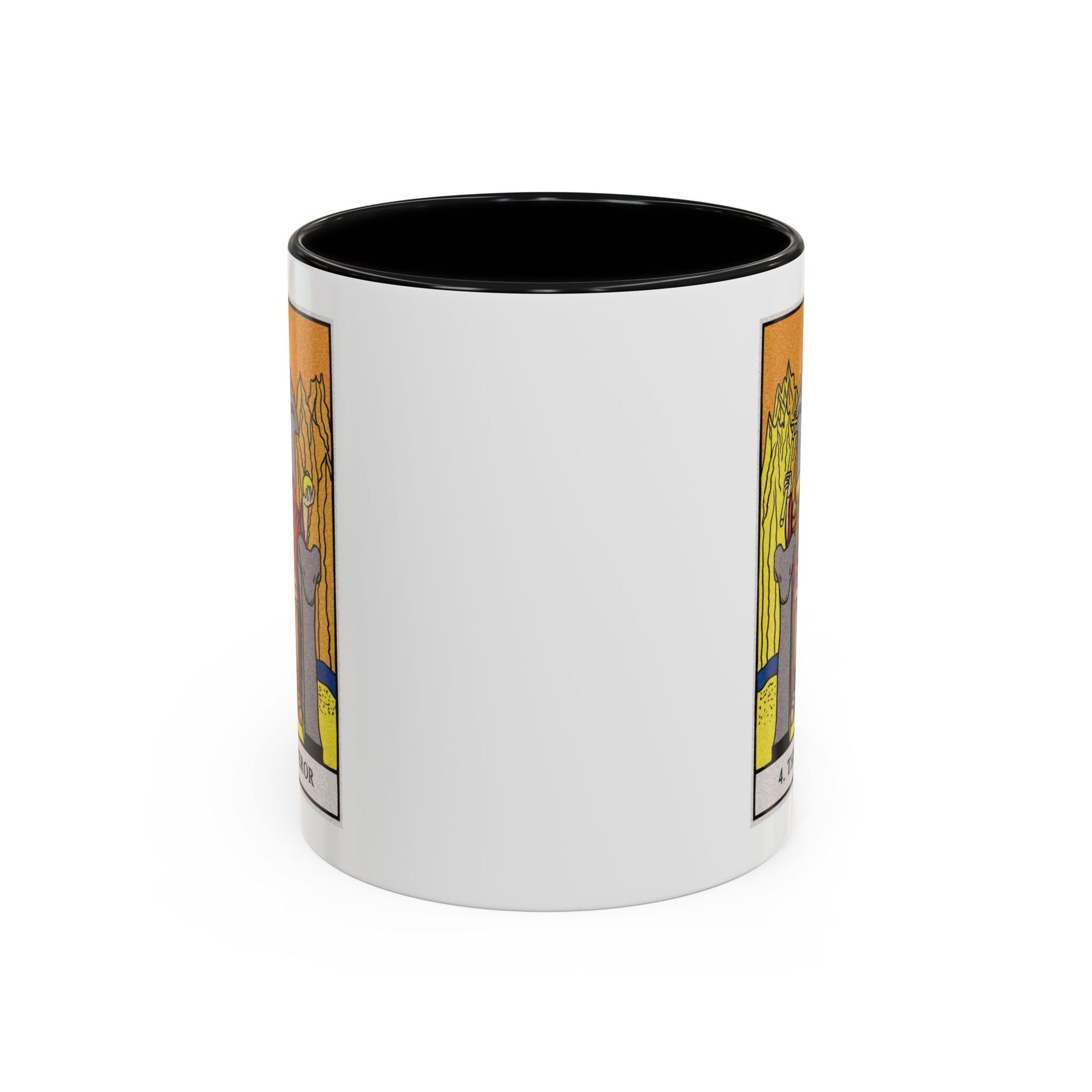 The Emperor Tarot Card Coffee Mug - Double Sided Print, Black Accent White Ceramic, 11oz by TheGlassyLass.com