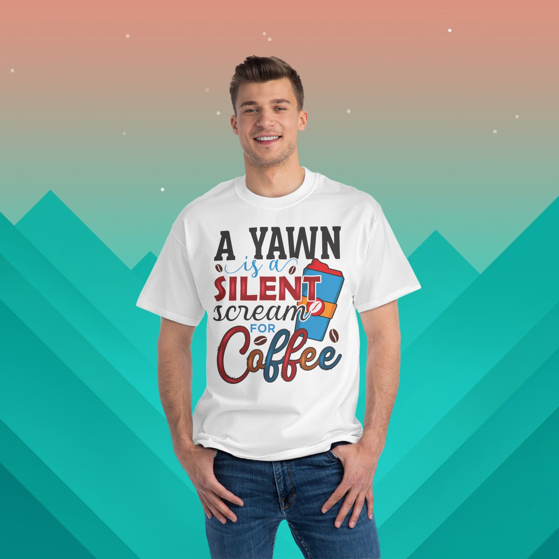 Silent Scream Coffee T-Shirt: (Hanes Beefy-T 100% Preshrunk Cotton Custom Printed by TheGlassyLass.com