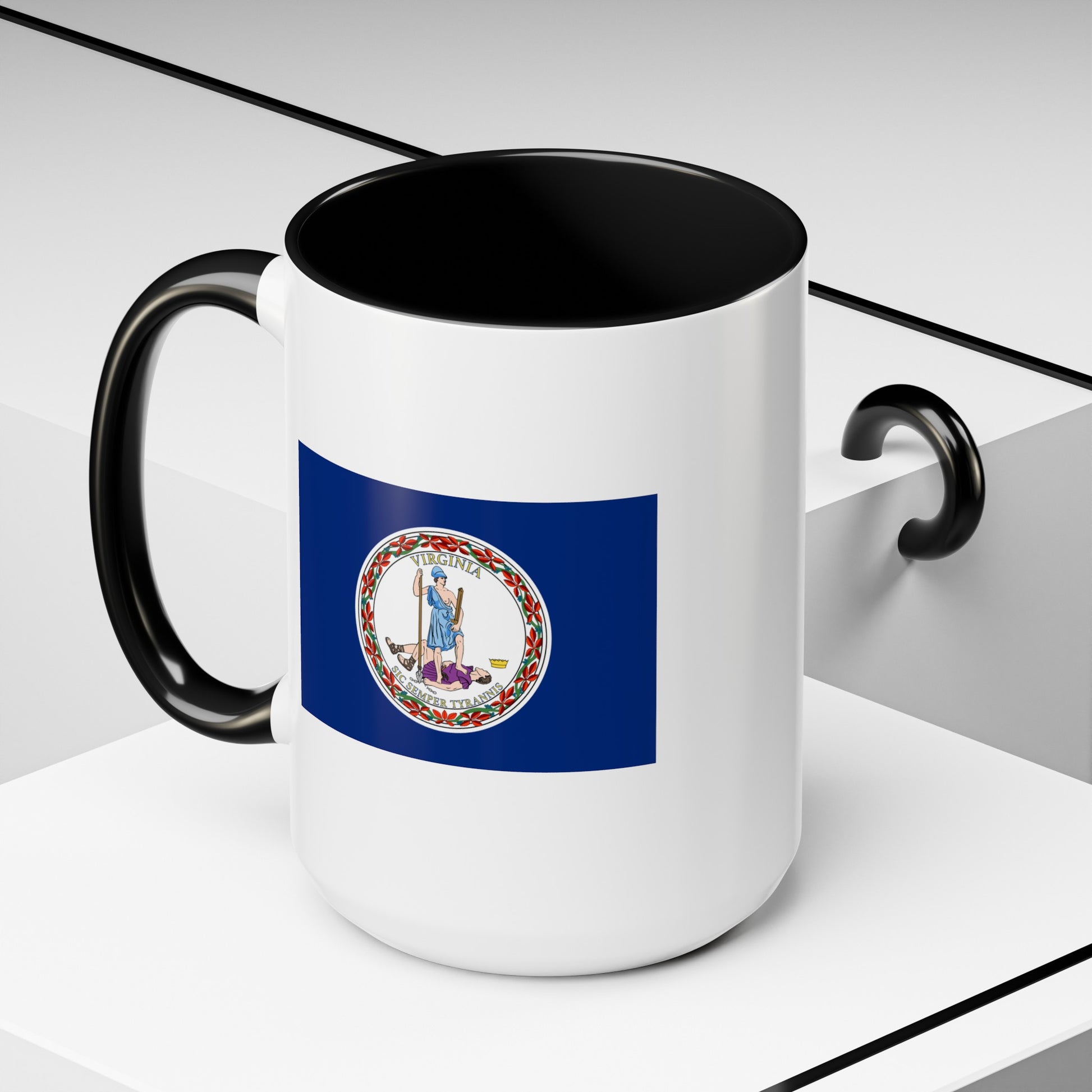 Commonwealth of Virginia State Flag - Double Sided Black Accent White Ceramic Coffee Mug 15oz by TheGlassyLass.com