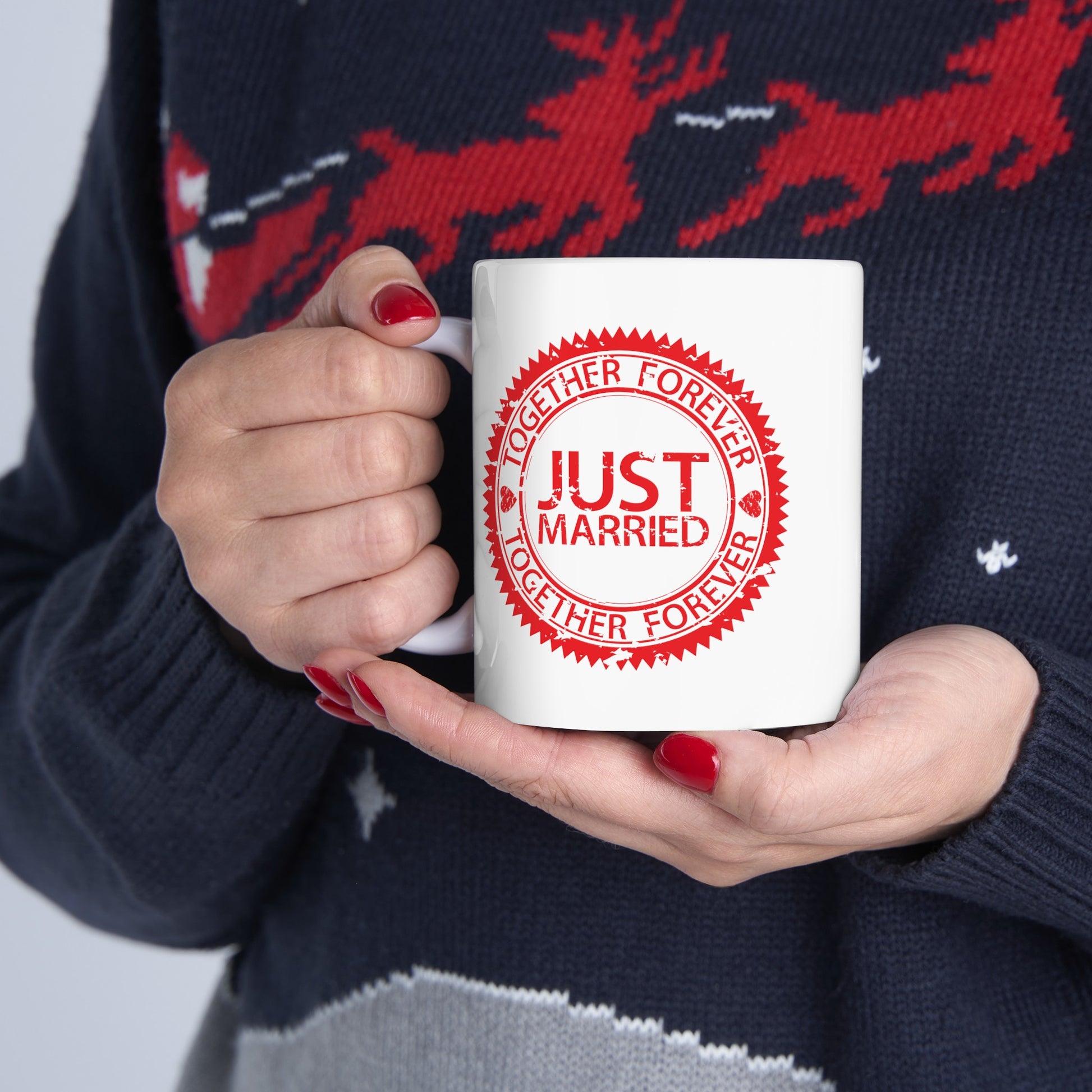 Just Married Coffee Mug - Double Sided White Ceramic 11oz by TheGlassyLass.com