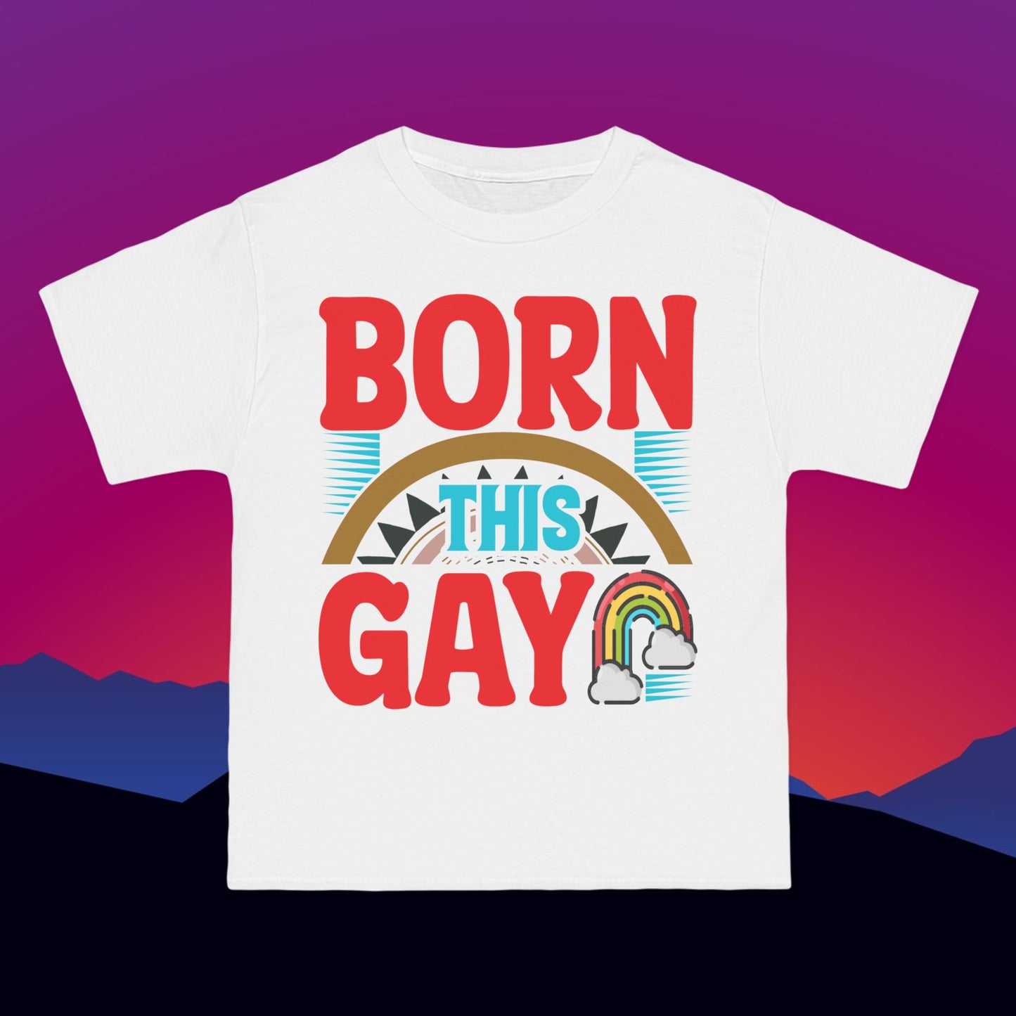 Born This Gay T-Shirt: (Hanes Beefy-T 100% Preshrunk Cotton) Custom Printed by TheGlassyLass.com