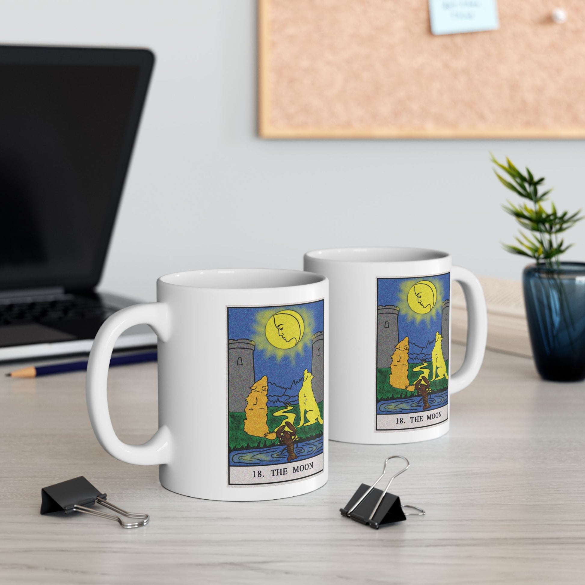 The Moon Tarot Card Coffee Mug - Double Sided Print, White Ceramic, 11oz by TheGlassyLass.com