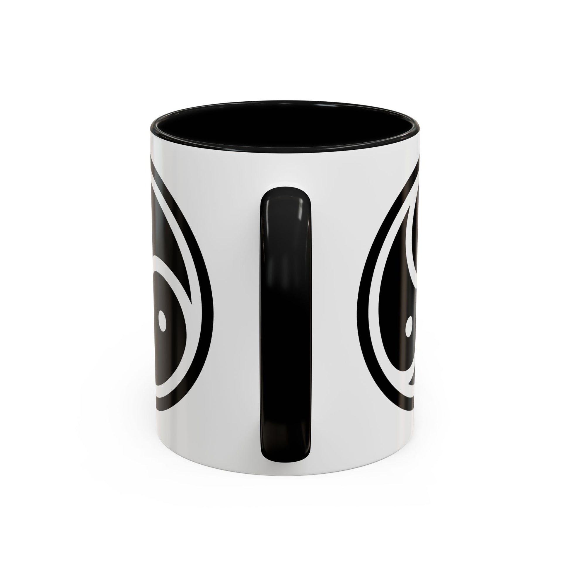 Tri Yin Yang Symbol Coffee Mug - Double Sided Print, Black Accent White Ceramic, 11oz by TheGlassyLass.com