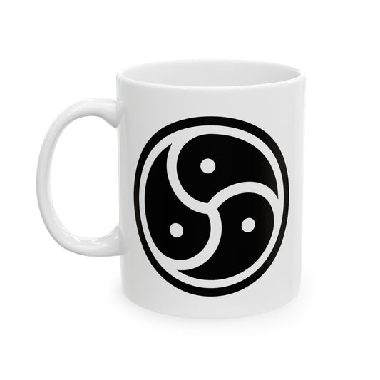 Tri Yin Yang Symbol Coffee Mug - Double Sided Print, White Ceramic, 11oz by TheGlassyLass.com