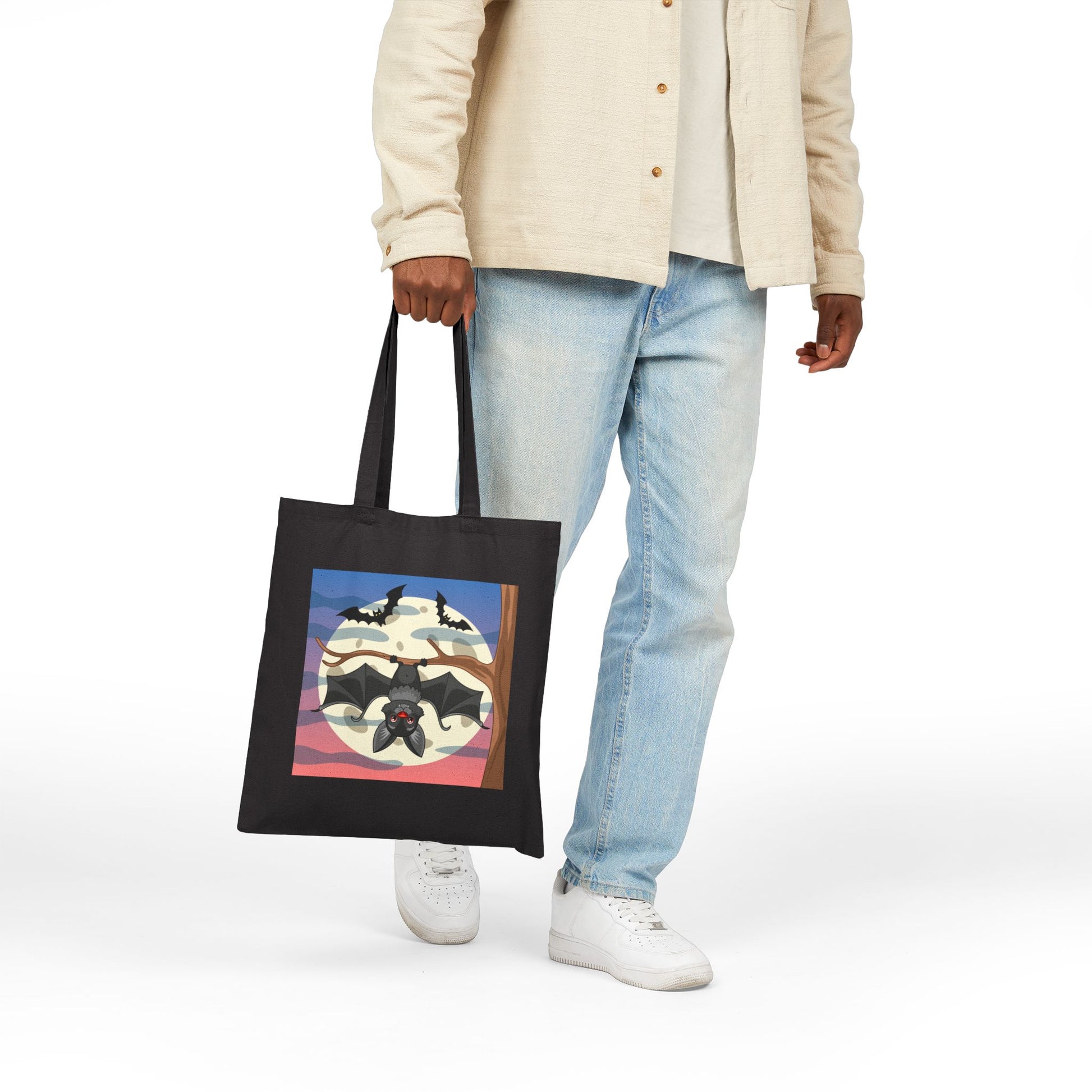 Bat Moon Haunted Halloween Trick or Treat Tote Bag - Heavyweight 100% Cotton Canvas by TheGlassyLass.com