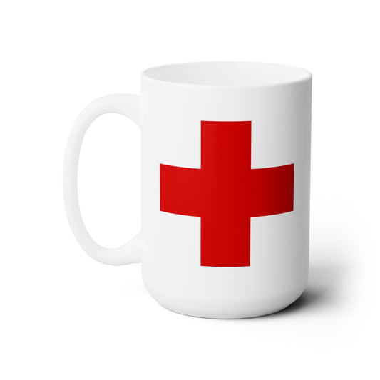 Red Cross Coffee Mug - Double Sided White Ceramic 15oz by TheGlassyLass.com