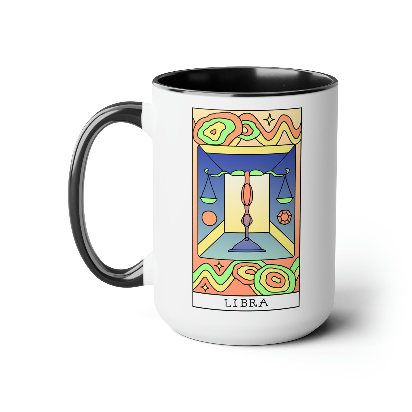 Libra Tarot Card Coffee Mug - Double Sided Black Accent Ceramic 15oz by TheGlassyLass.com