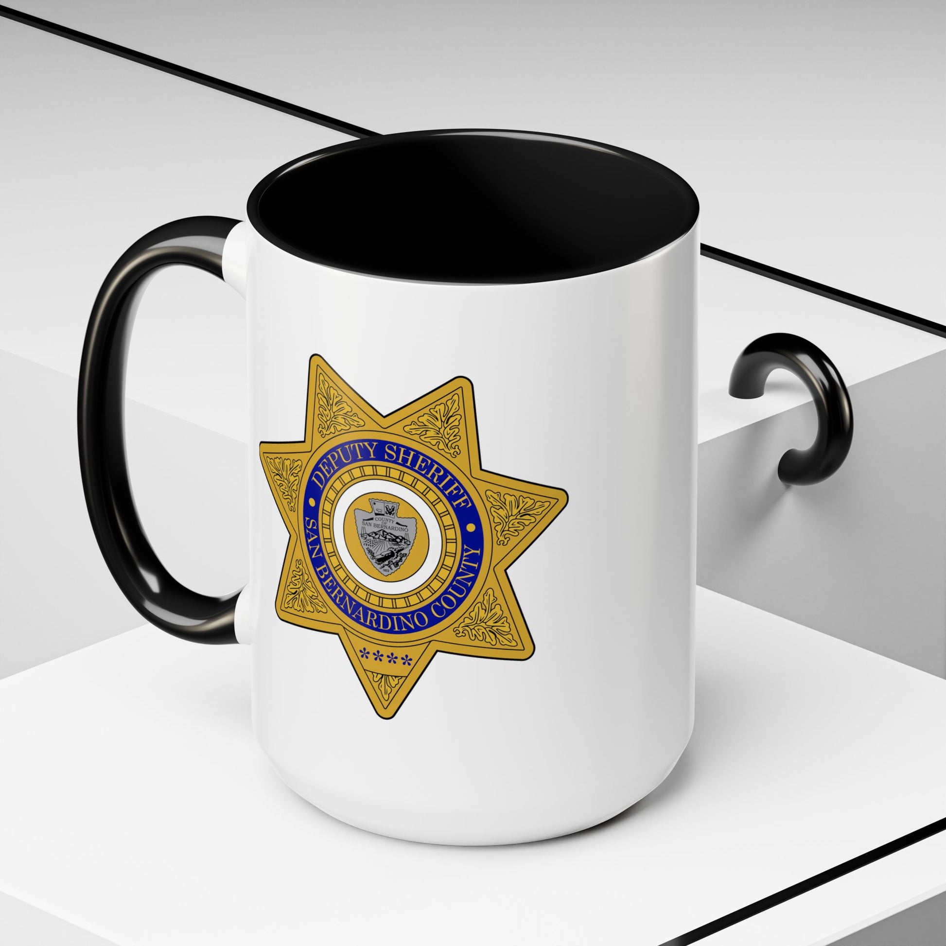 San Bernardino County Deputy Sheriff Coffee Mug - Double Sided Black Accent White Ceramic 15oz by TheGlassyLass.com