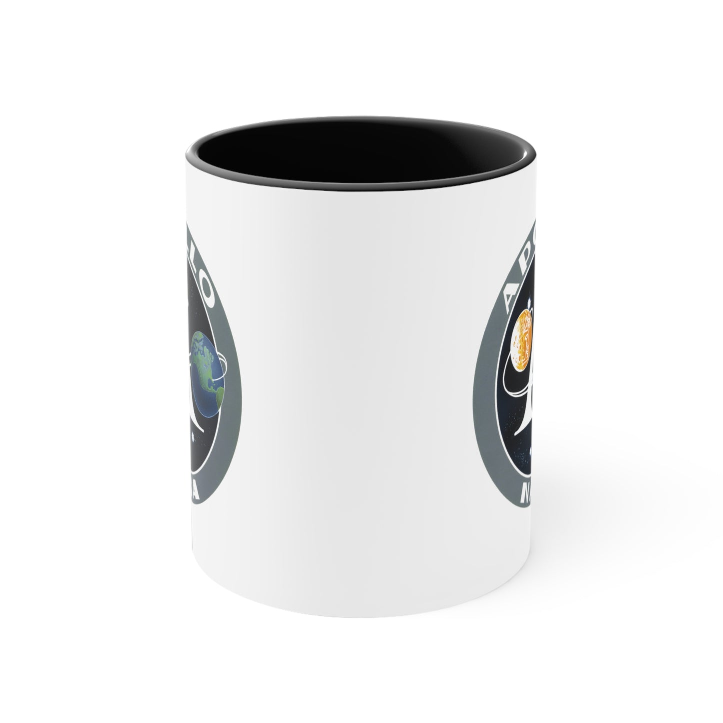 NASA Apollo Program Coffee Mug - Double Sided Black Accent White Ceramic 11oz by TheGlassyLass