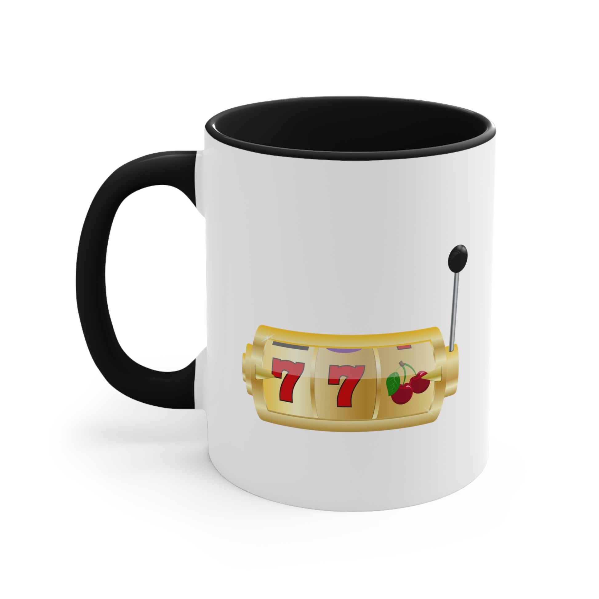 Slot Machine Coffee Mug - Double Sided Black Accent White Ceramic 11oz by TheGlassyLass.com