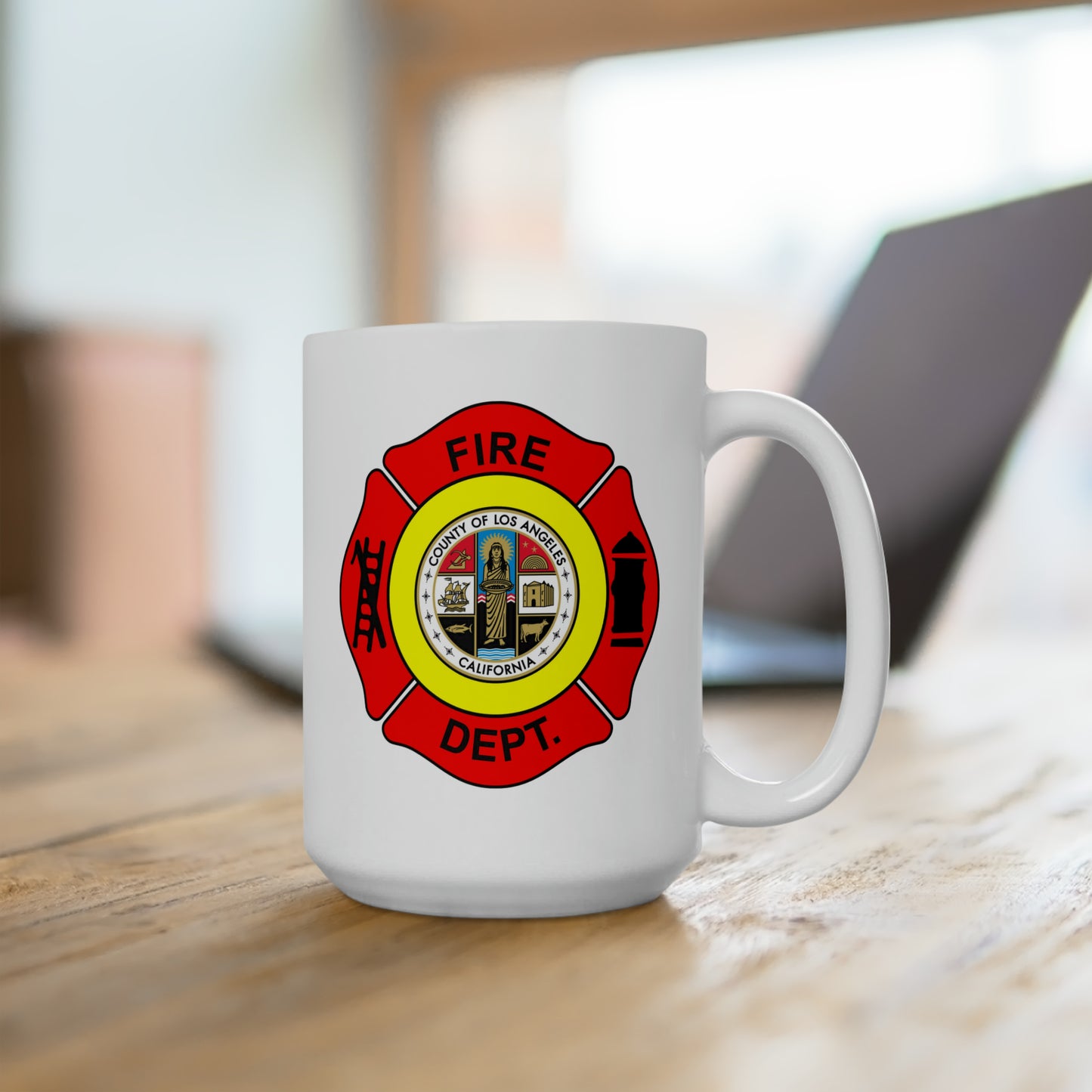 LA County Fire Department Coffee Mug - Double Sided White Ceramic 15oz by TheGlassyLass.com