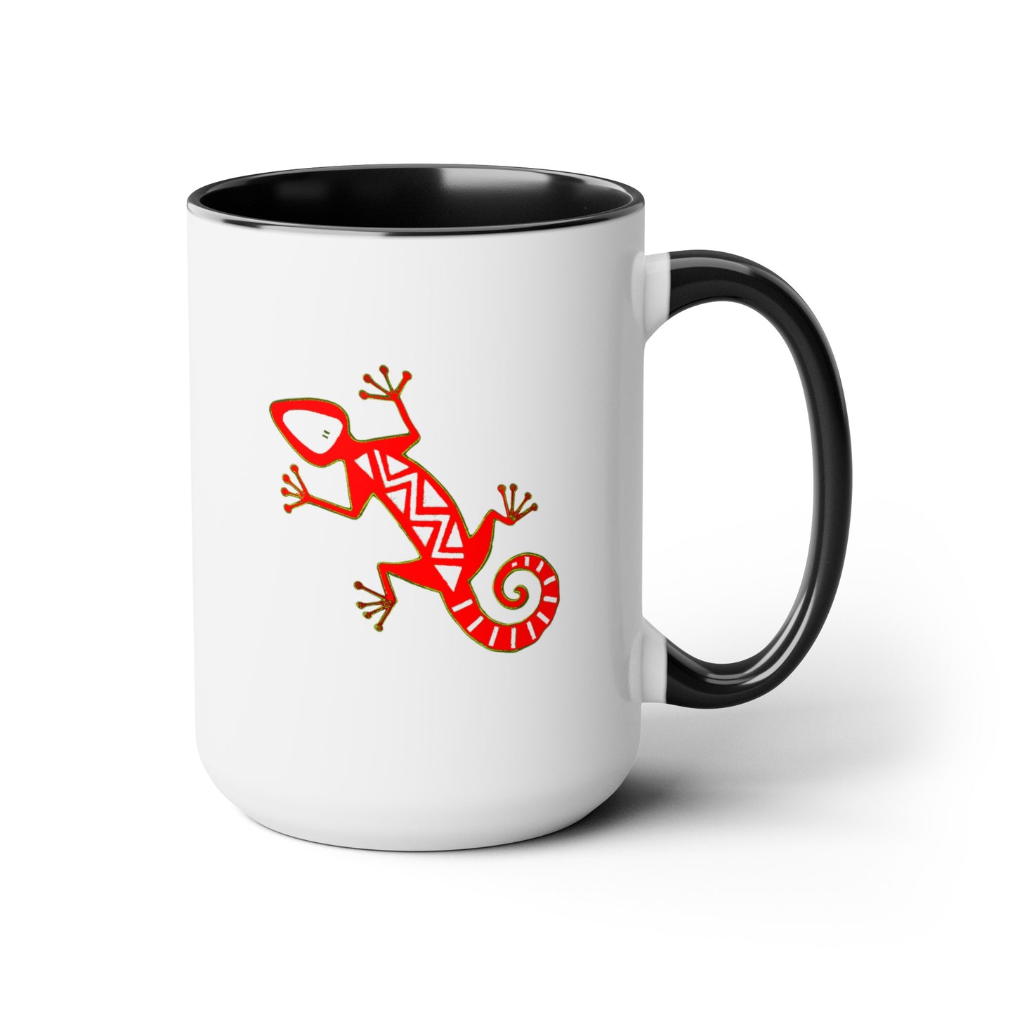 Gecko Coffee Mug - Double Sided Black Accent White Ceramic 15oz by TheGlassyLass.com