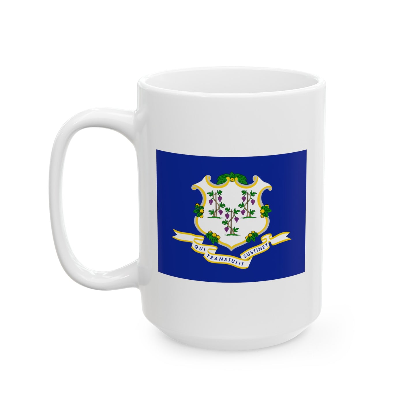 Connecticut State Flag - Double Sided White Ceramic Coffee Mug 15oz by TheGlassyLass.com