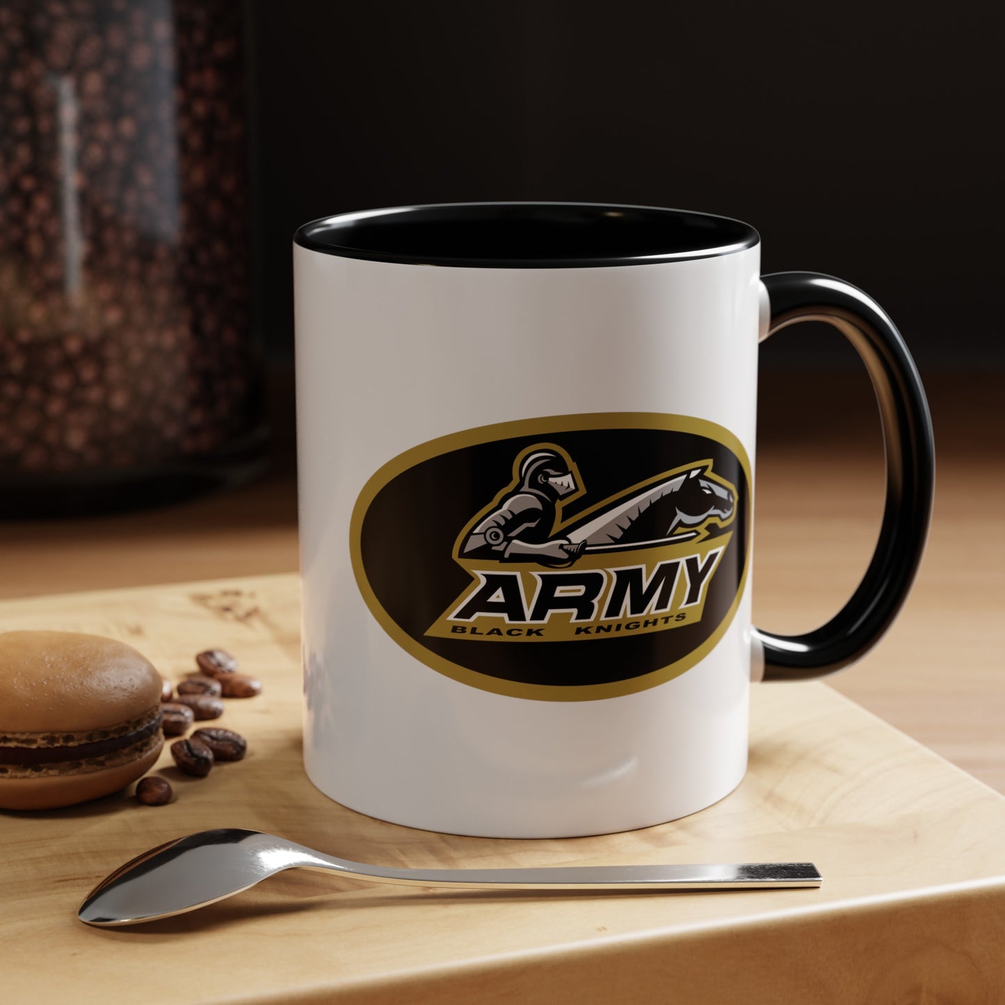 US Army Black Knights - Double Sided Black Accent White Ceramic Coffee Mug 11oz by TheGlassyLass.com