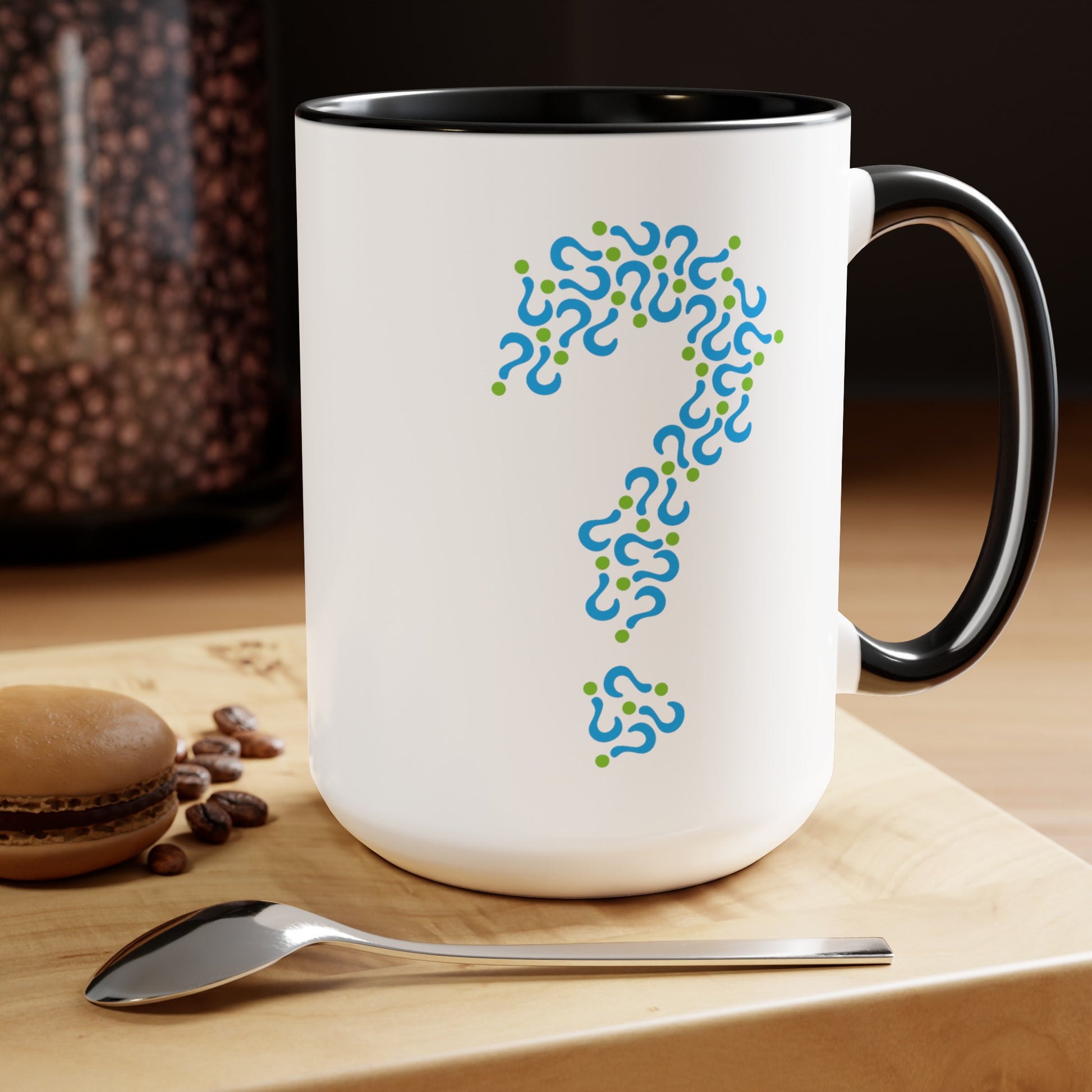 Question Mark Coffee Mug - Double Sided Black Accent White Ceramic 15oz by TheGlassyLass.com