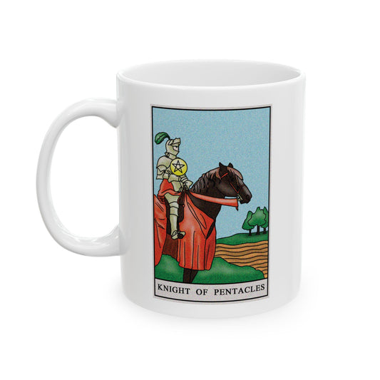 Knight of Pentacles Tarot Card Coffee Mug - Double Sided Print, White Ceramic, 11oz by TheGlassyLass.com