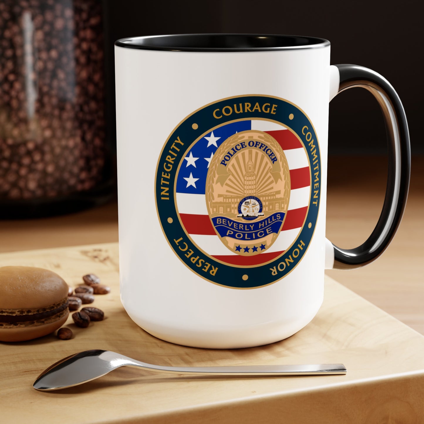 Beverly Hill Police Coffee Mug - Double Sided Black Accent White Ceramic 15oz by TheGlassyLass.com