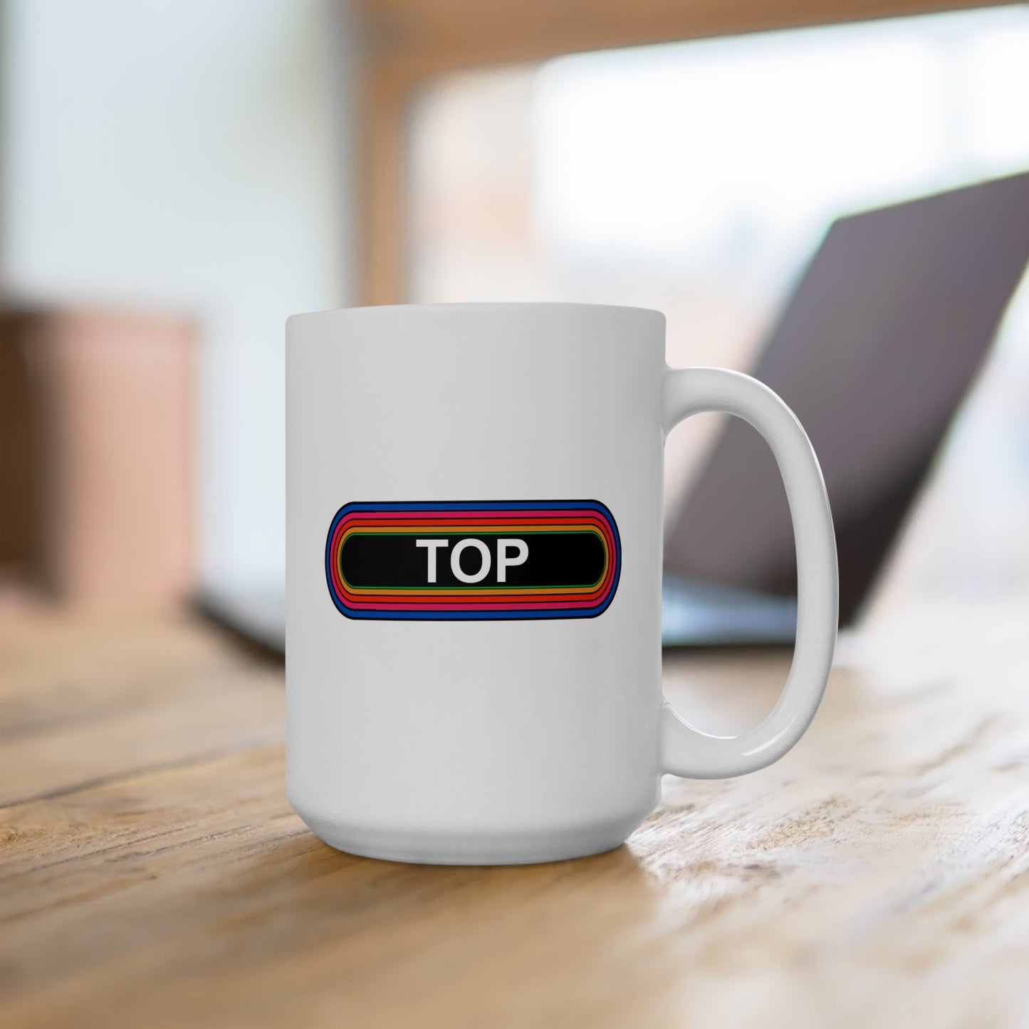 Rainbow TOP Pronouns Coffee Mug - Double Sided White Ceramic 15oz - by TheGlassyLass.com