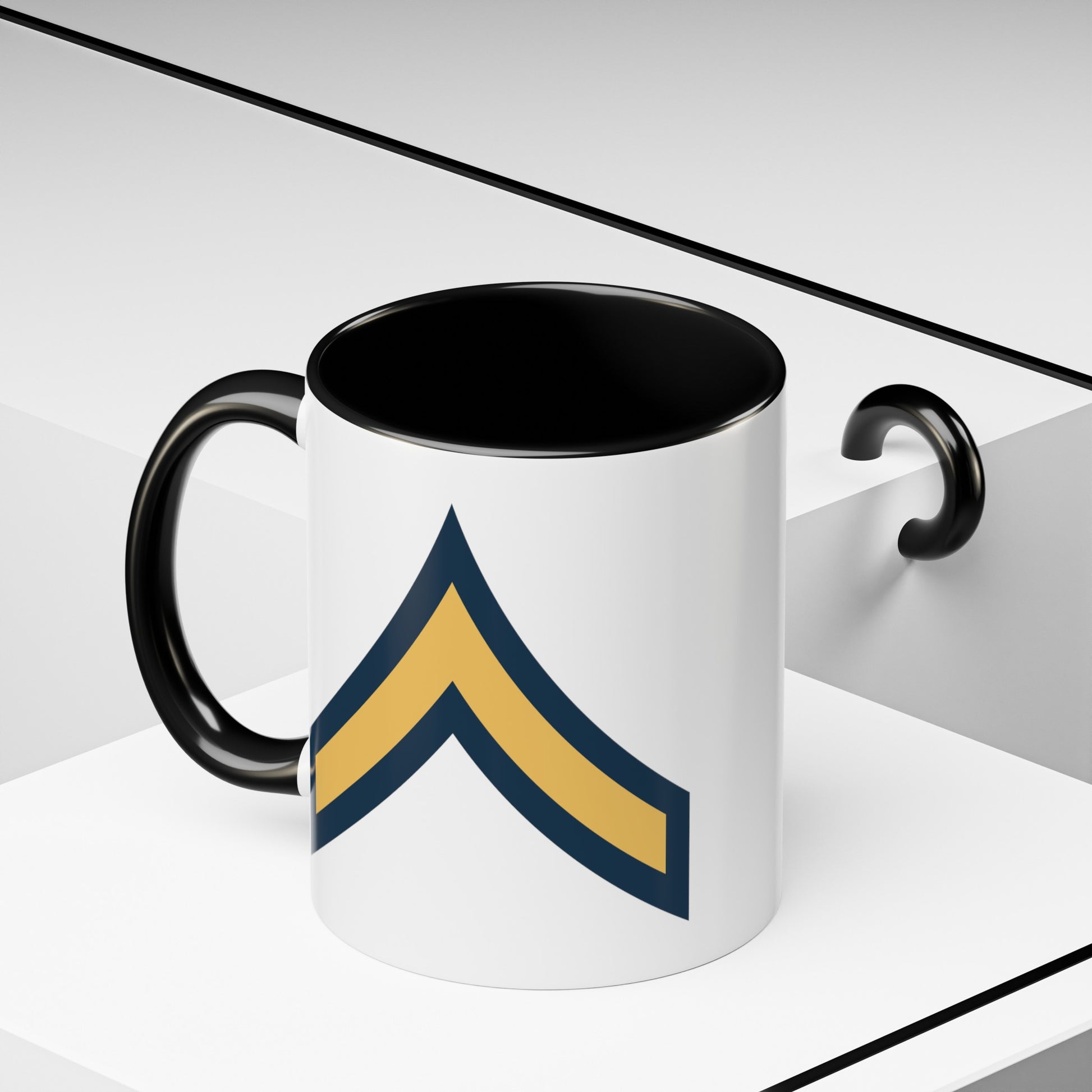 US Army Private (OR-2) Chevron - Double Sided Black Accent White Ceramic Coffee Mug 11oz by TheGlassyLass.com