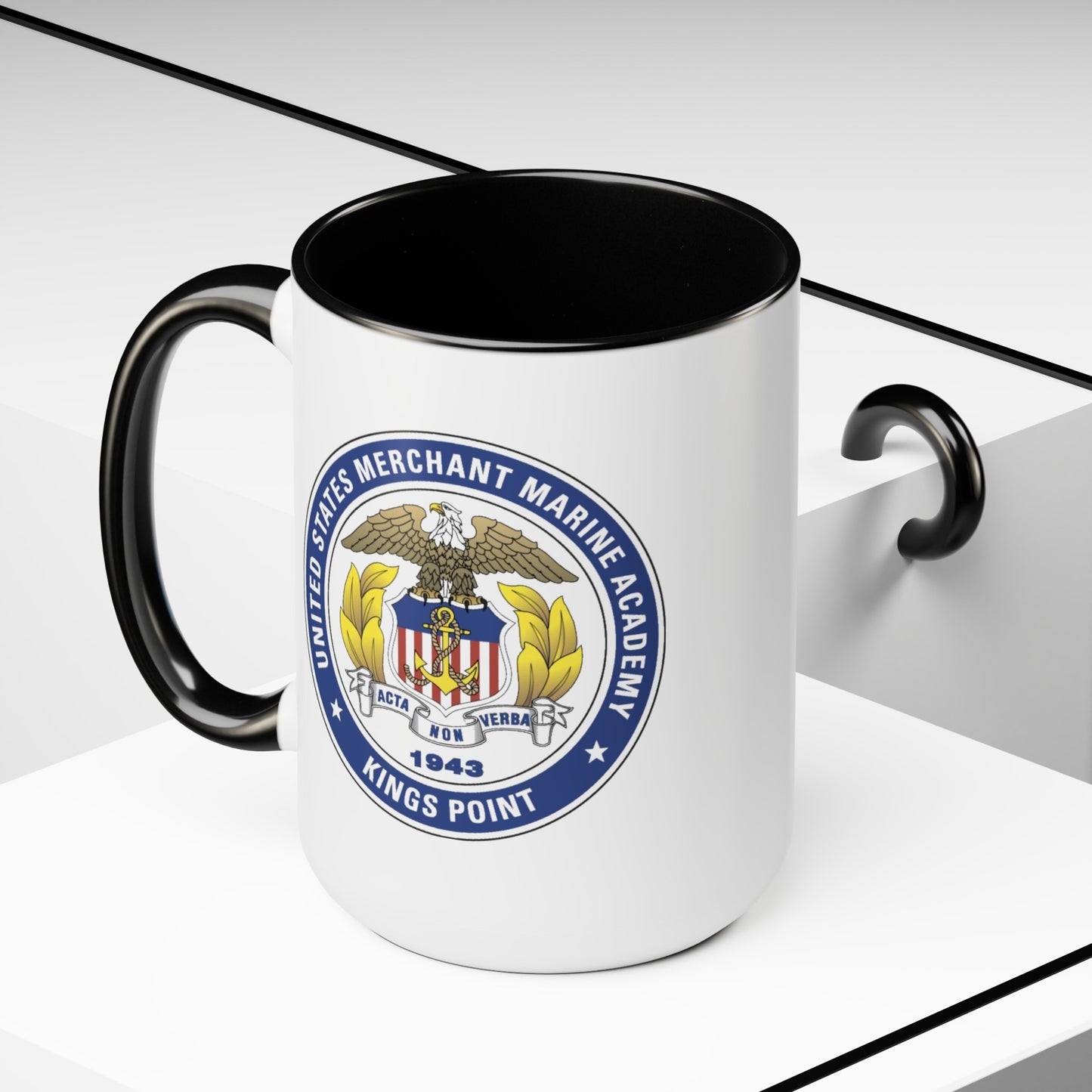 US Merchant Marine Academy Coffee Mug - Double Sided Black Accent White Ceramic 15oz by TheGlassyLass.com