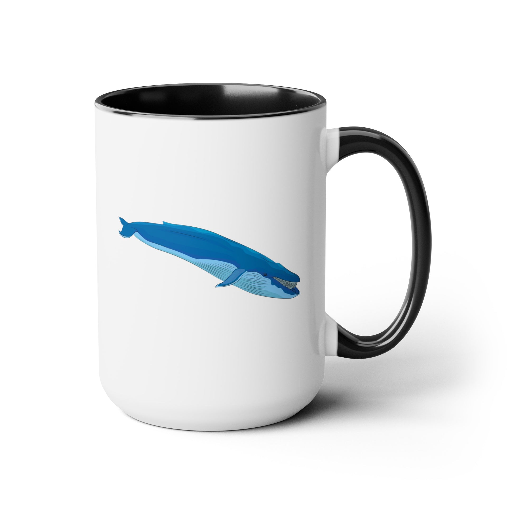Blue Whale Coffee Mugs - Double Sided Black Accent White Ceramic 15oz by TheGlassyLass.com