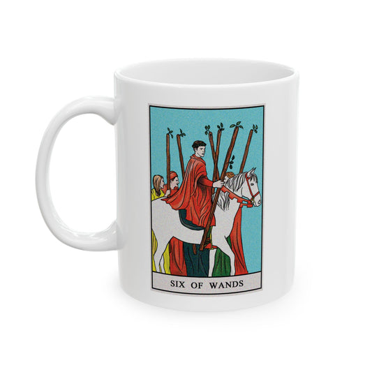 Six of Wands of Wands Tarot Card Coffee Mug - Double Sided Print, White Ceramic, 11oz by TheGlassyLass.com