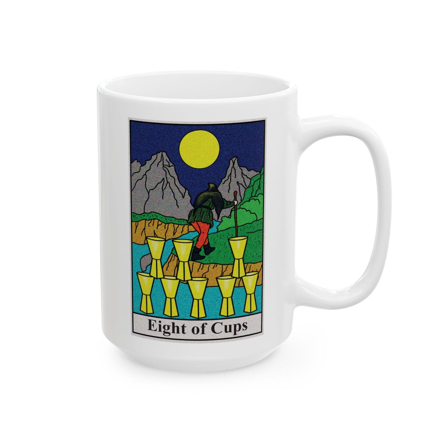 Eight of Cups Tarot Card Coffee Mug - Double Sided White Ceramic 15oz by TheGlassyLass.com