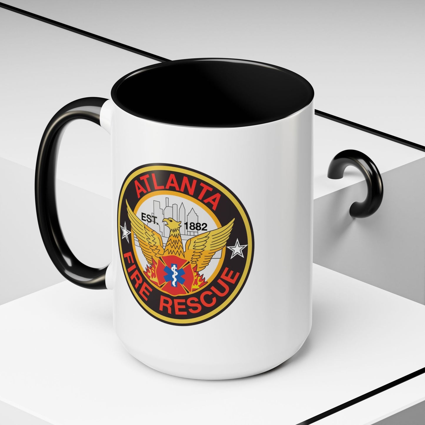 Atlanta Fire Department Coffee Mug - Double Sided Black Accent White Ceramic 15oz by TheGlassyLass