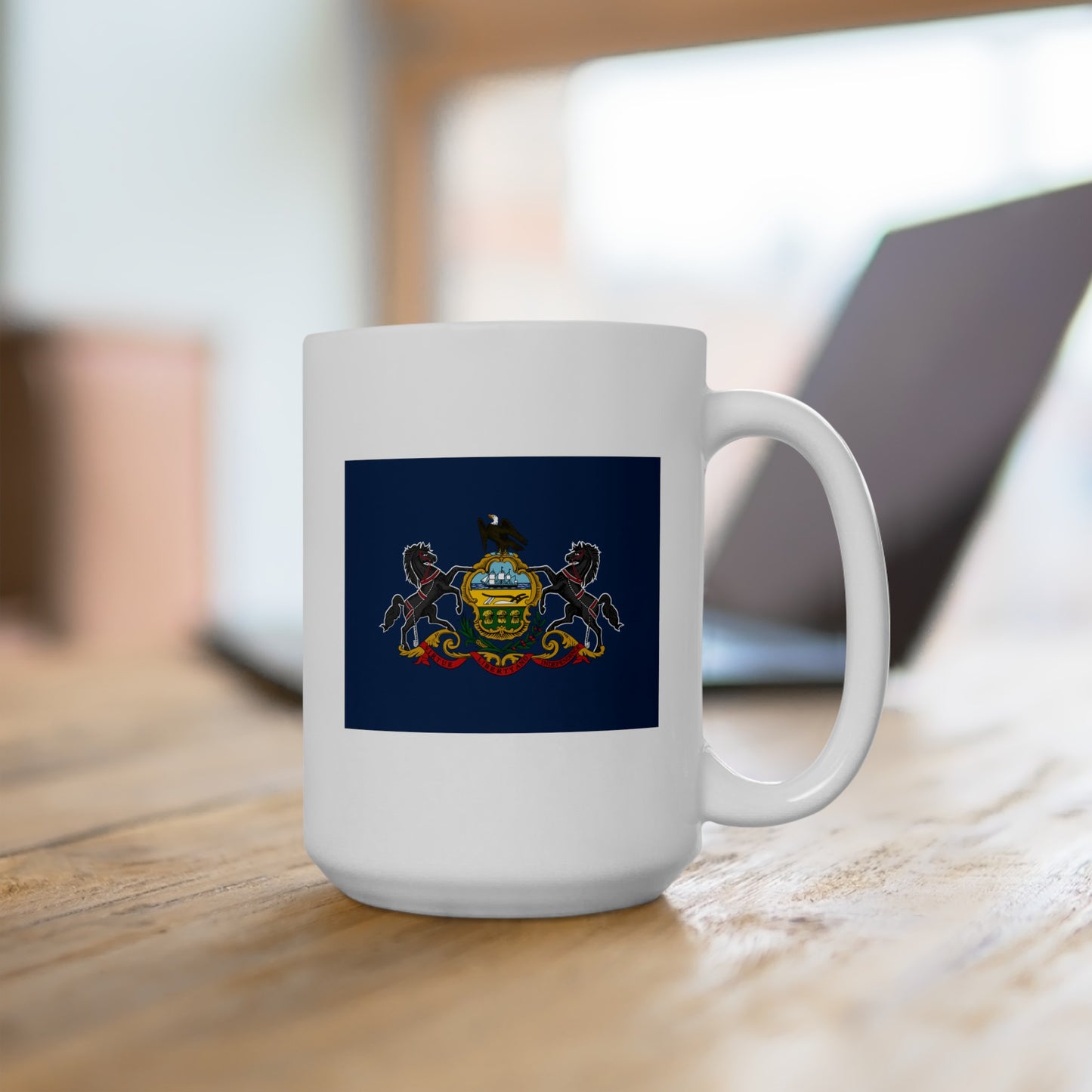 Commonwealth of Pennsylvania State Flag - Double Sided White Ceramic Coffee Mug 15oz by TheGlassyLass.com