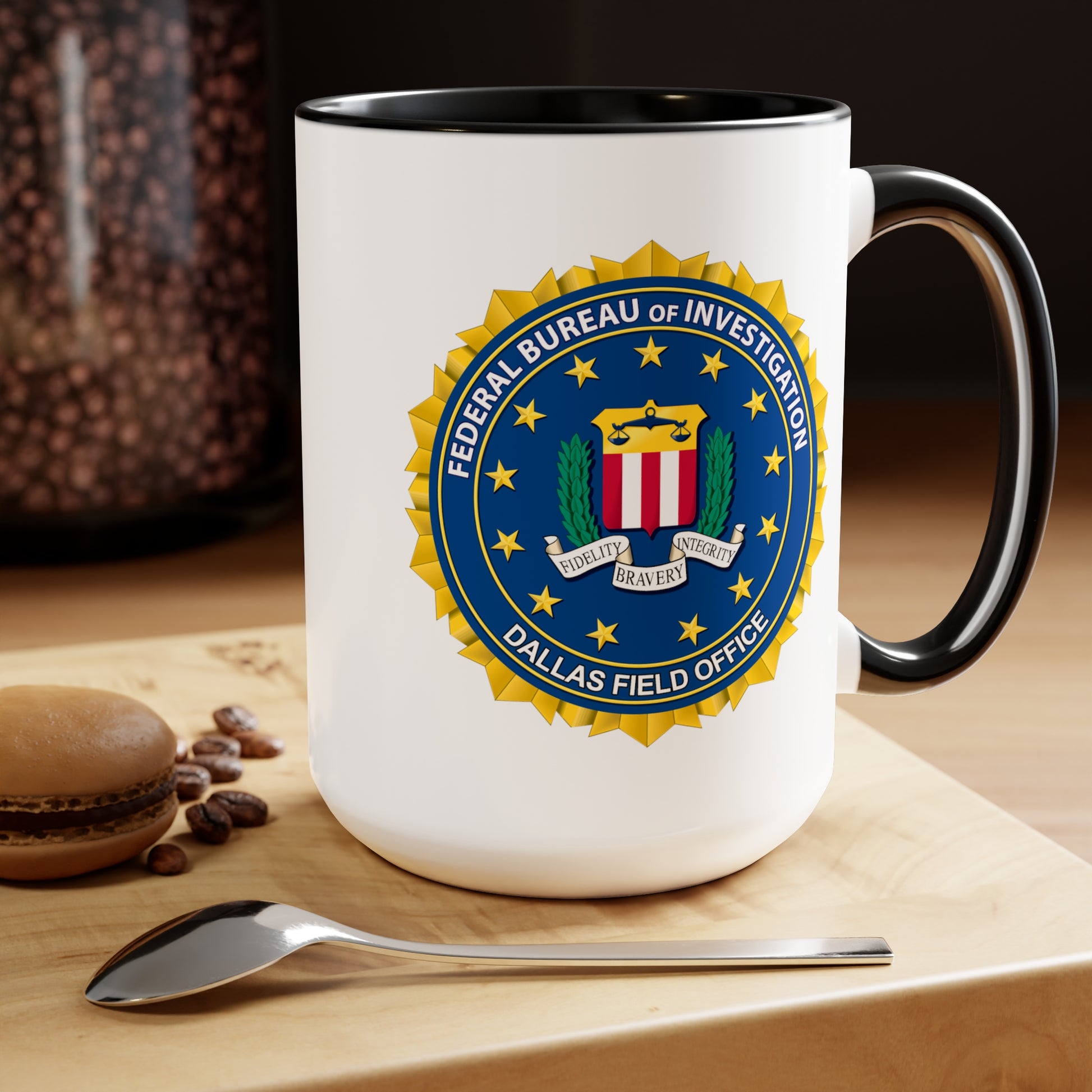 The FBI Dallas Field Office Coffee Mug - Double Sided Black Accent Ceramic 15oz by TheGlassyLass.com