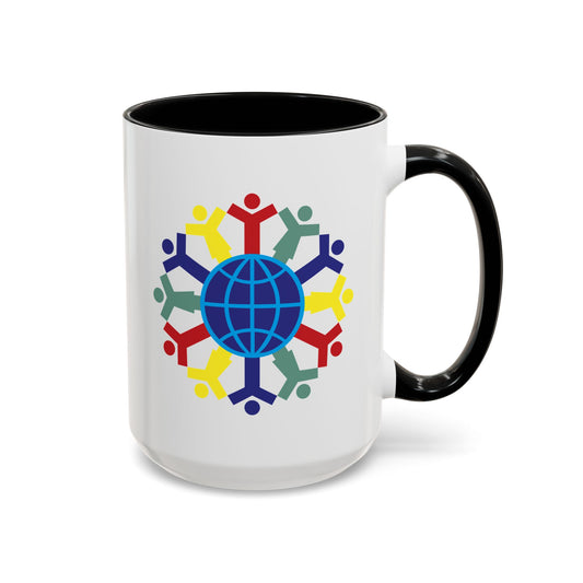 Joy To The World Coffee Mug - Double Sided Black Accent White Ceramic 15oz by TheGlassyLass.com