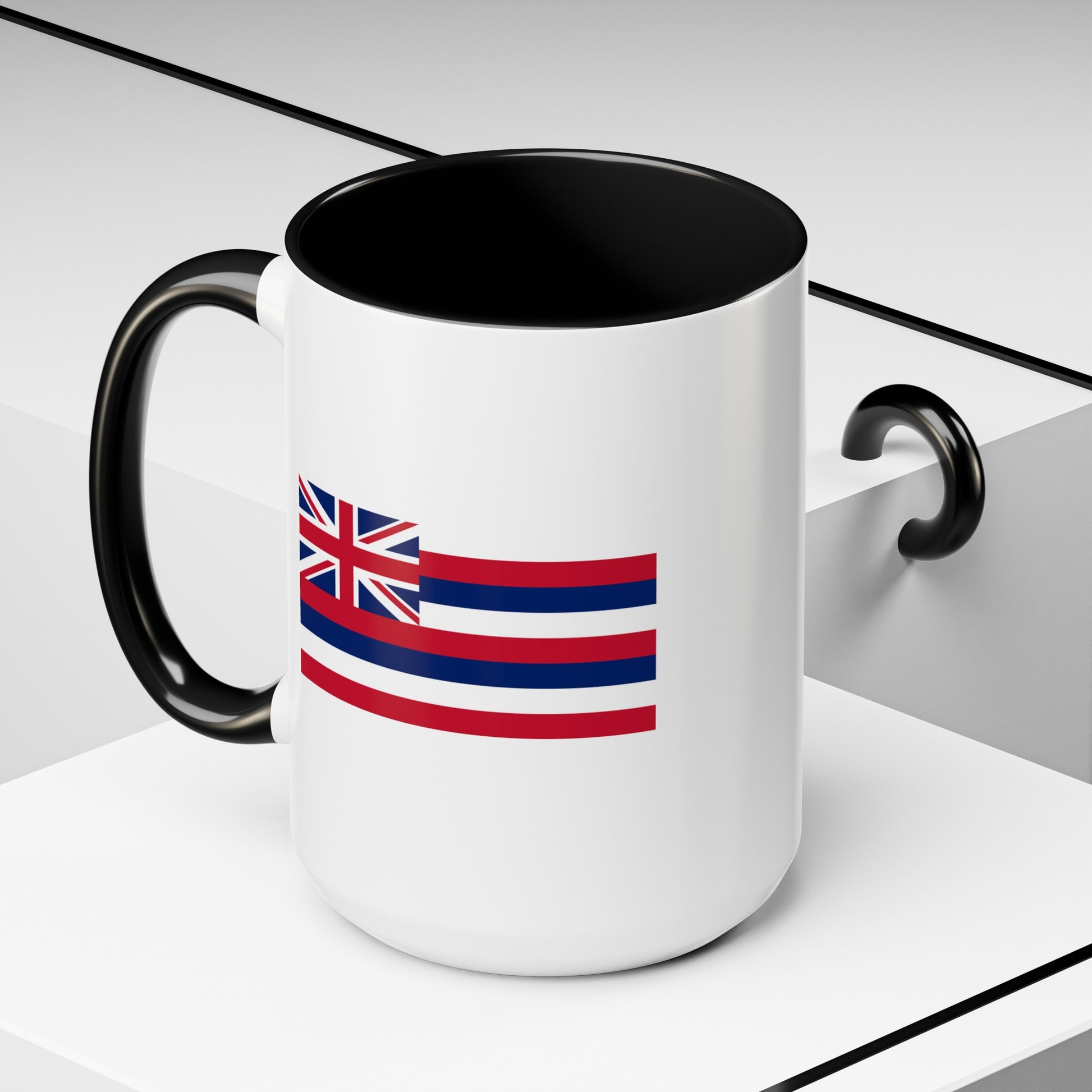 Hawaii State Flag - Double Sided Black Accent White Ceramic Coffee Mug 15oz by TheGlassyLass.com