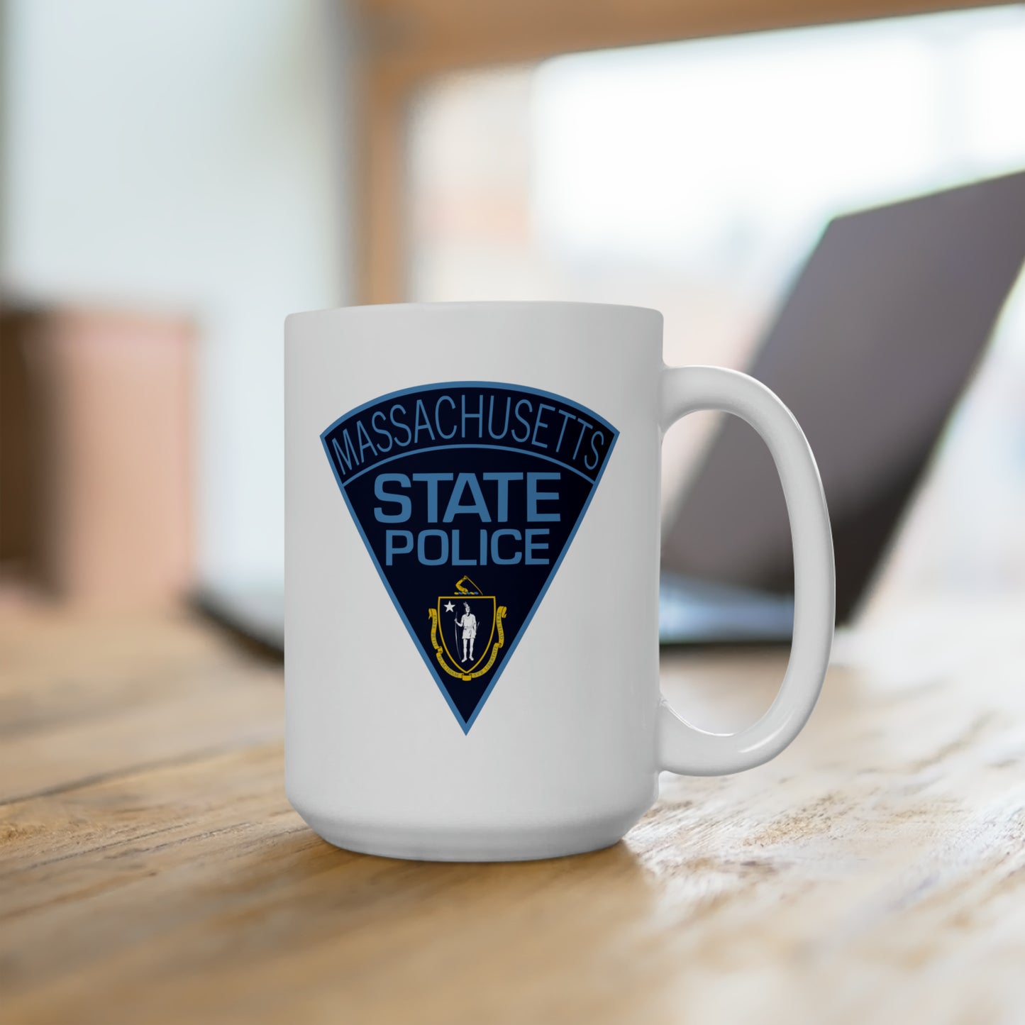 Massachusetts State Police Coffee Mug - Double Sided White Ceramic 15oz by TheGlassyLass.com